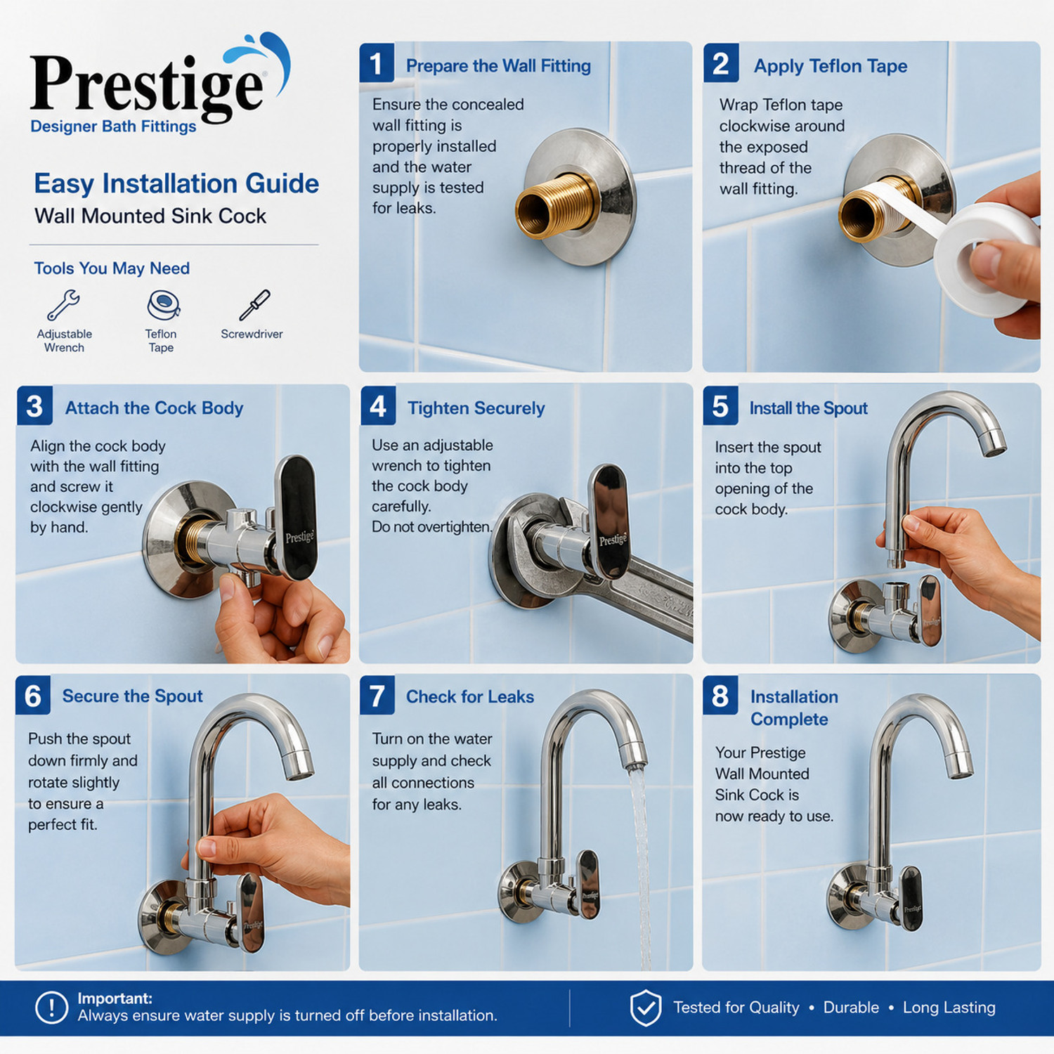 Image of Prestige by Prestige Snow Sink Tap With Wall Flange Pack Of 1 Sink Tap Faucet