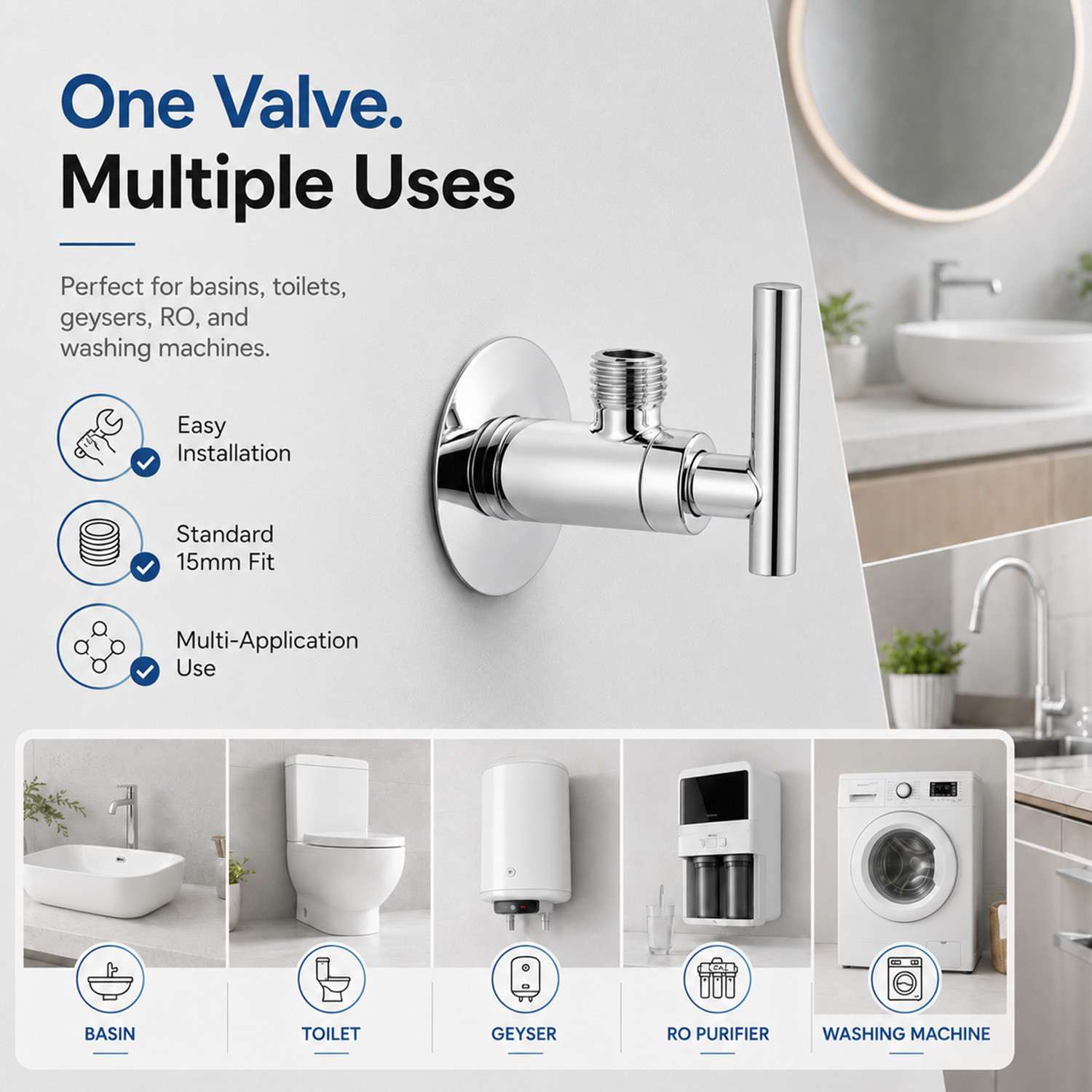 Image of Prayag Angle Cock (Tulip) 15mm - Chrome Plated Wall Tap for Bathroom Kitchen Basin Angle Cock Faucet