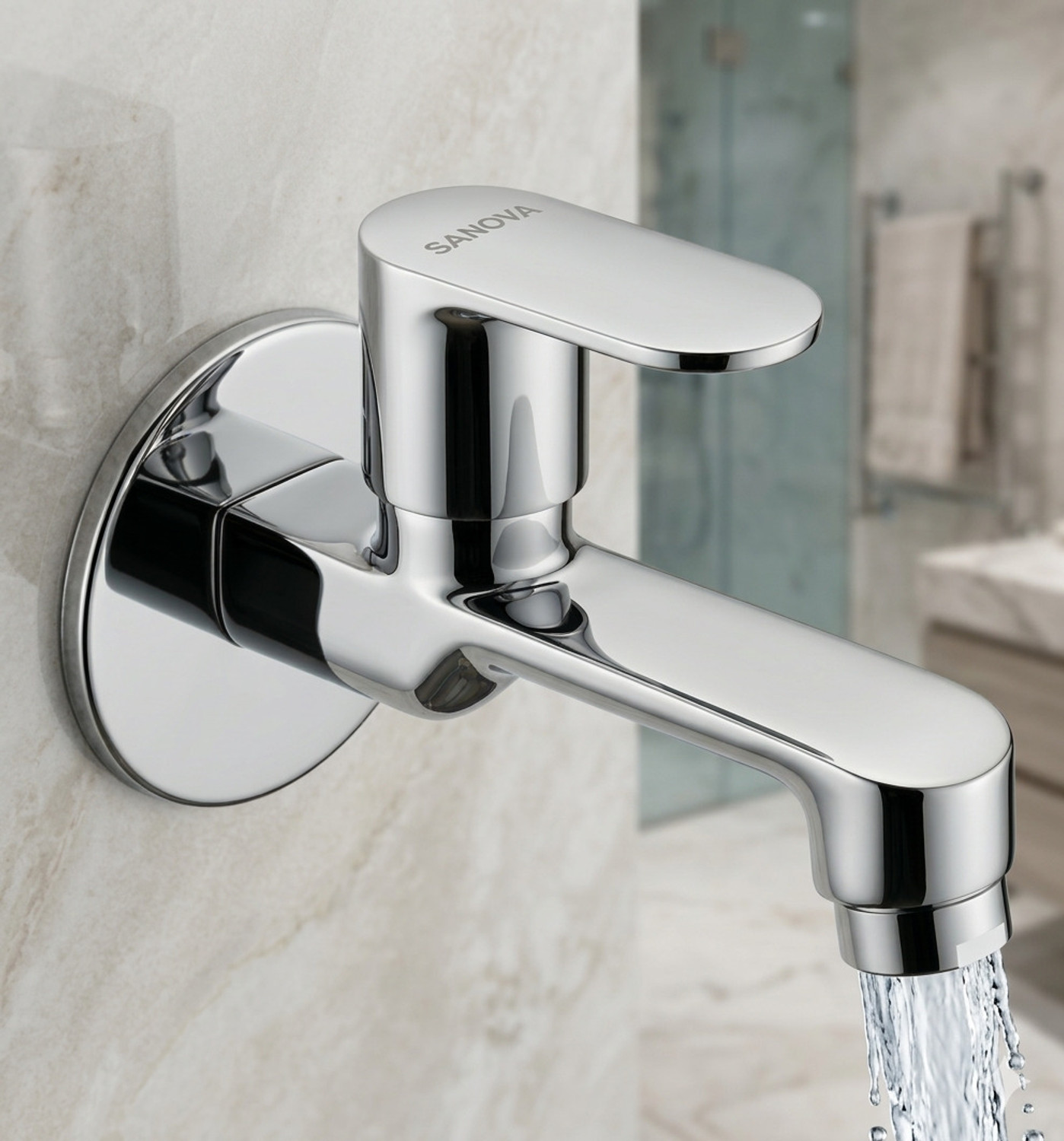 Image of Sanova by Sanova Opal | long body | Bib Cock | taps | Faucet | Bathroom | Kitchen |Wall Mounted Bib Tap Faucet