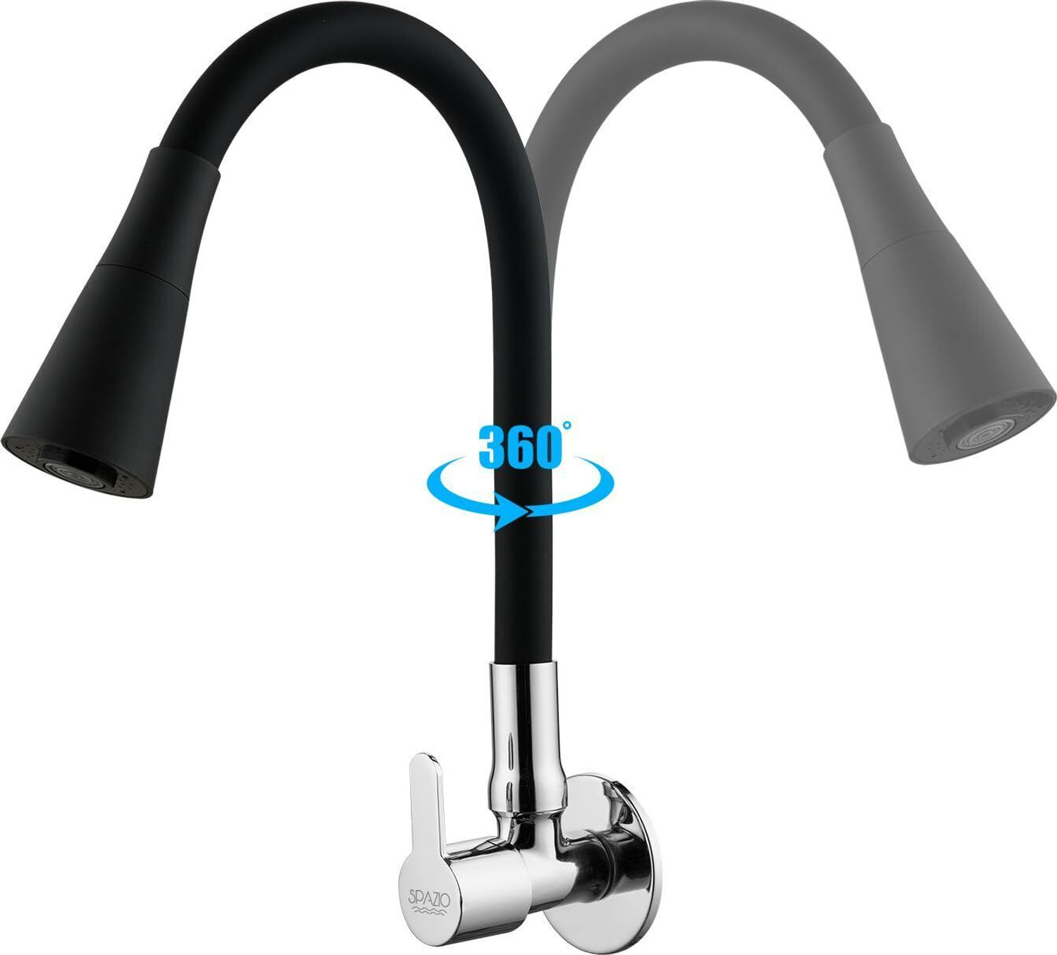 Image of Spazio SmartBuy Fusion Sink Cock-Flxo Play And 360 Degree Flexible Black Silicon Swivel Spout & Dual Flow Pattern For Hot OR Cold Water And Wall Flange Pillar Tap Faucet (Wall Mount Installation Type)