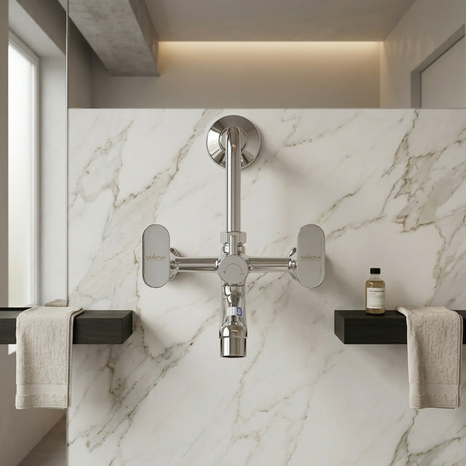 Image of Sanova by SANOVA OPAL Brass Wall Mixer Faucet for Bathroom | Hot & Cold Water Mixer Tap Wall Mixer Faucet