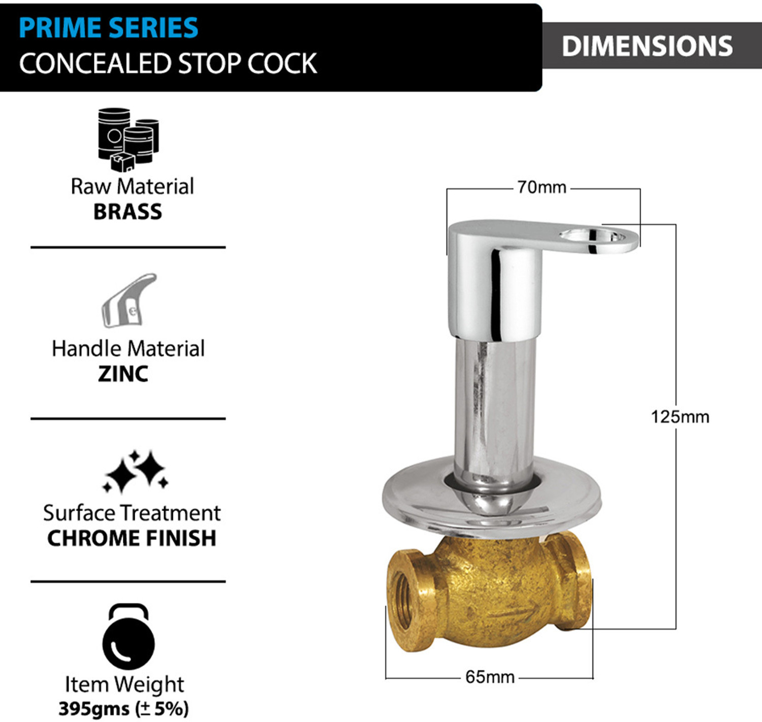Image of Prestige Concealed Stop Cock with Flange, Heavy Brass Bathroom Valve Stop Valve Faucet
