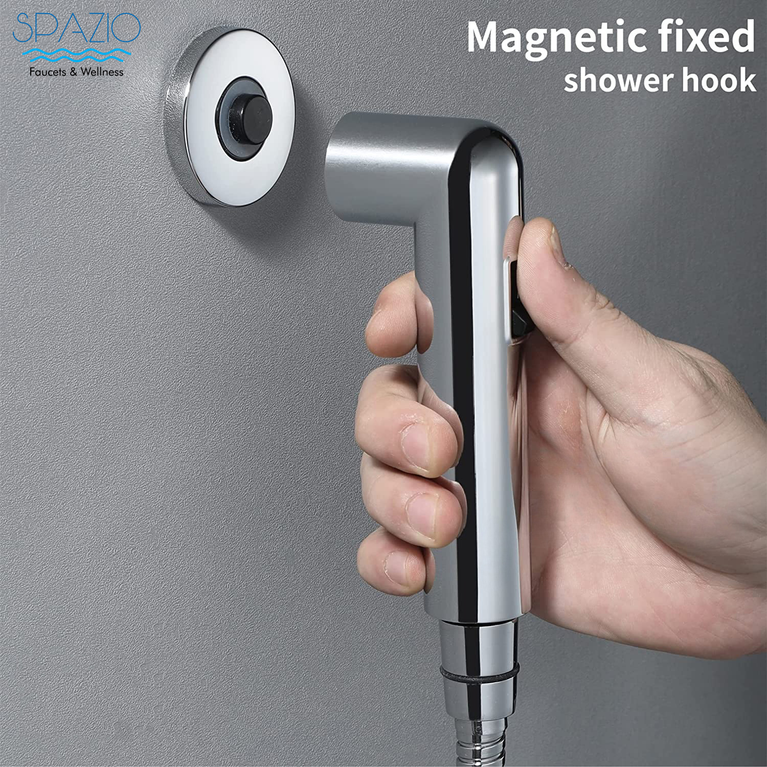 Image of Spazio Chrome Magnetic Health Faucet / Bidet Sprayer / Jet Spray For Toilet & Bathroom With 1M Hose Pipe & Magnet Holder - Pack Of 1 Health Faucet