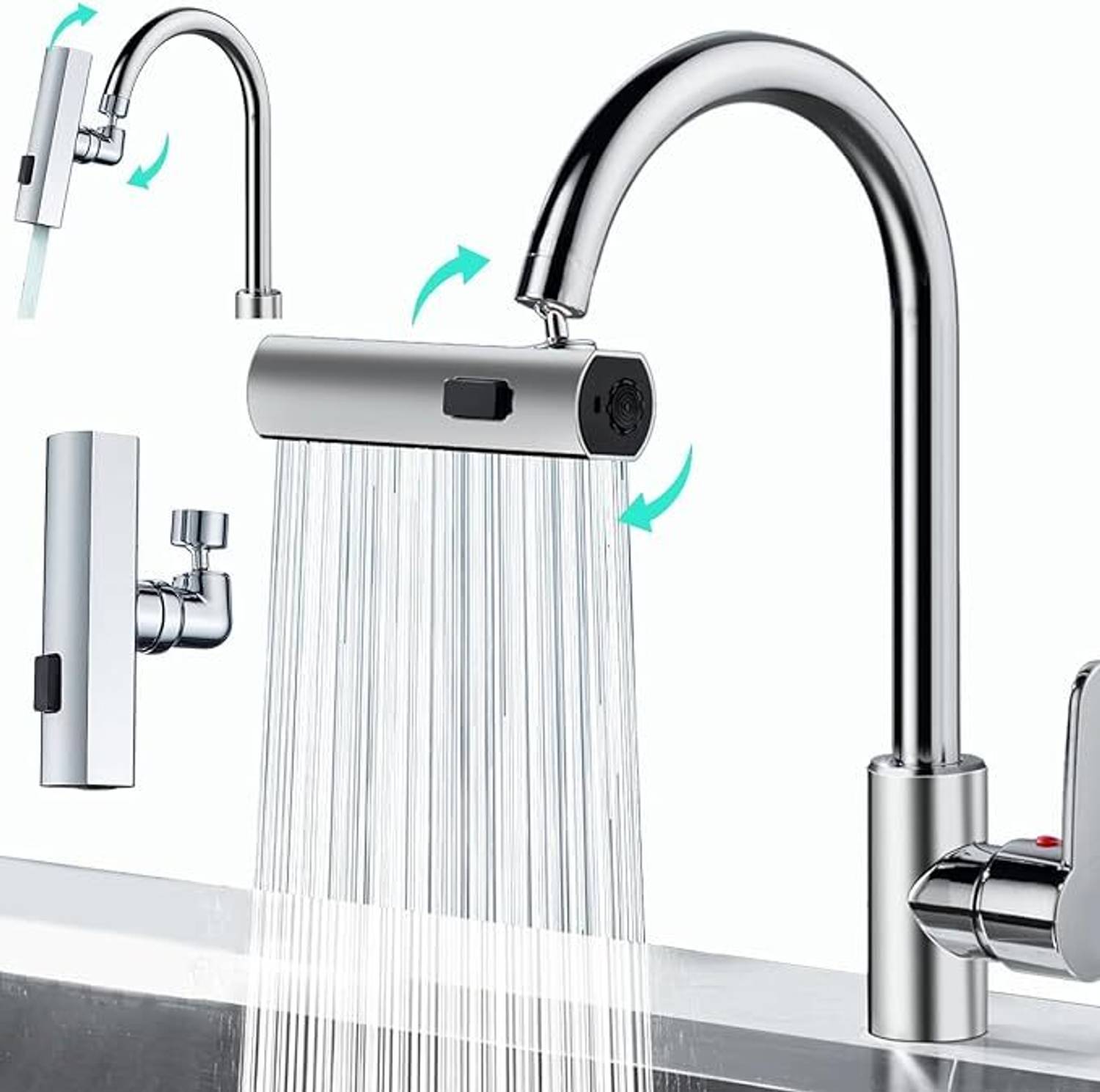 AQUARIUSSTORE 3 in 1 360° Waterfall Kitchen Faucet Faucet Shower Rise