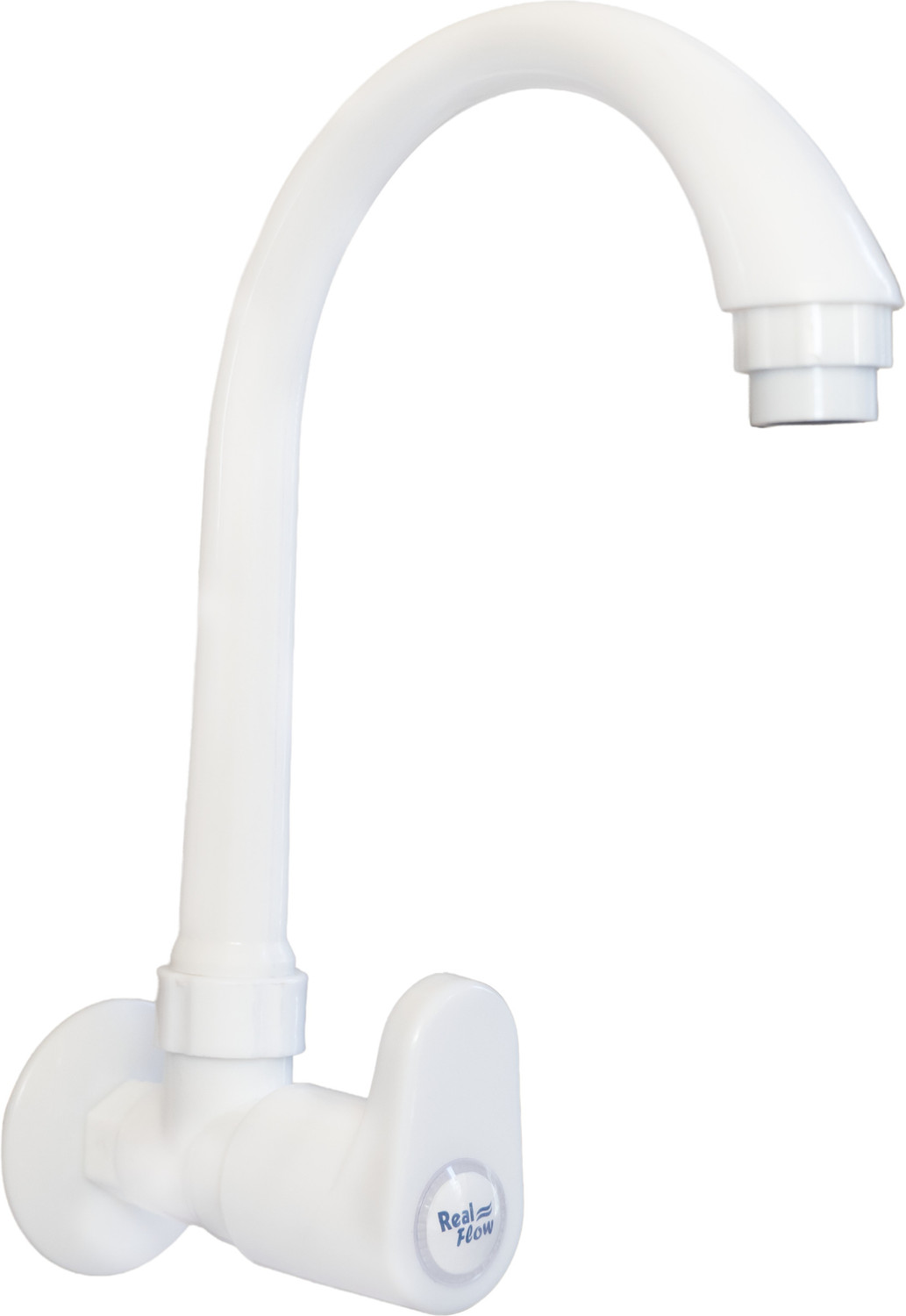 Image of REALFLOW 1 PVC ROYAL WHITE LONG SPOUT SINK TAP WITH FOAM FLOW FOR BATHROOM WASH BASINS Swan Neck Faucet