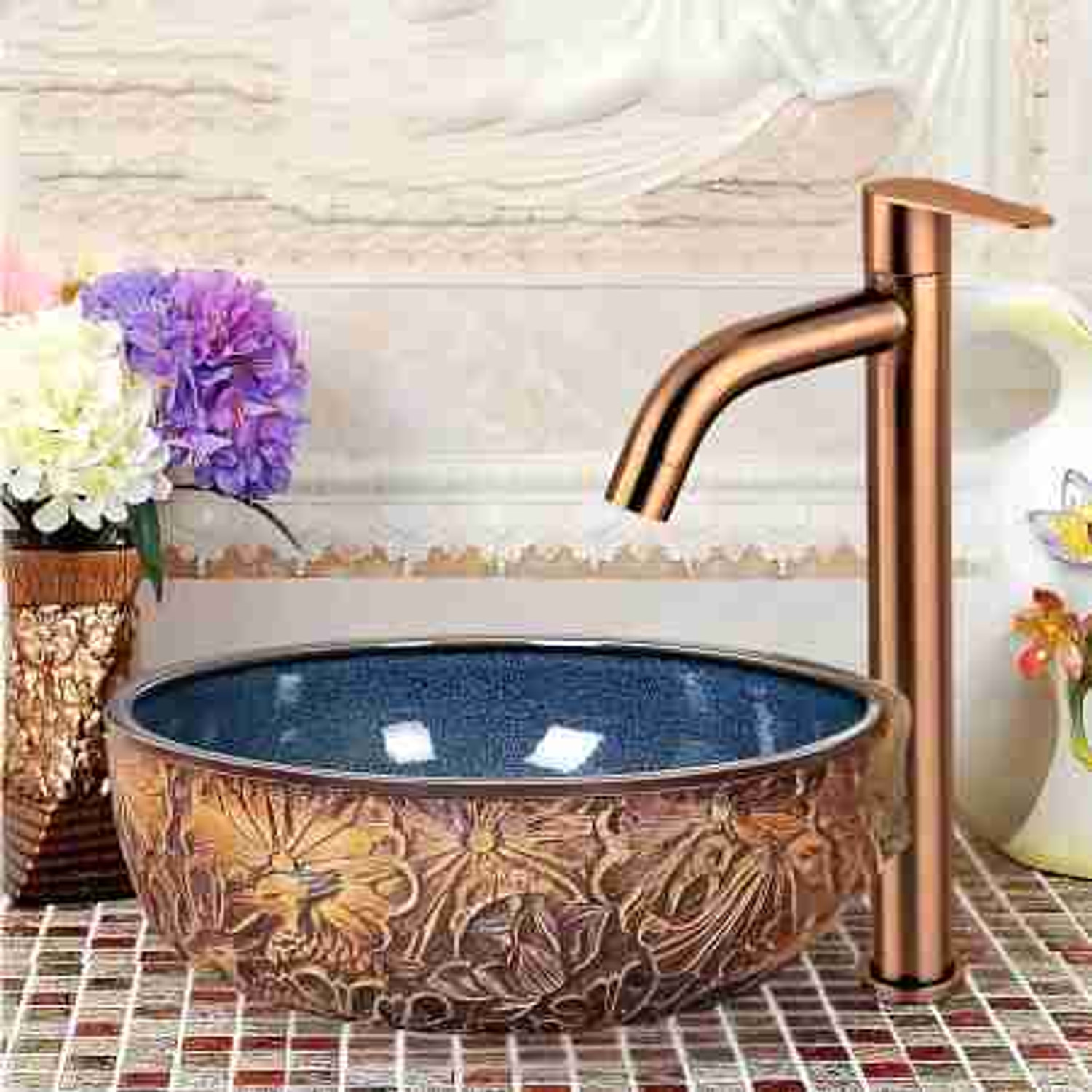 Image of orick CRBM2457 Rose gold tall body basin tap Pillar Tap Faucet