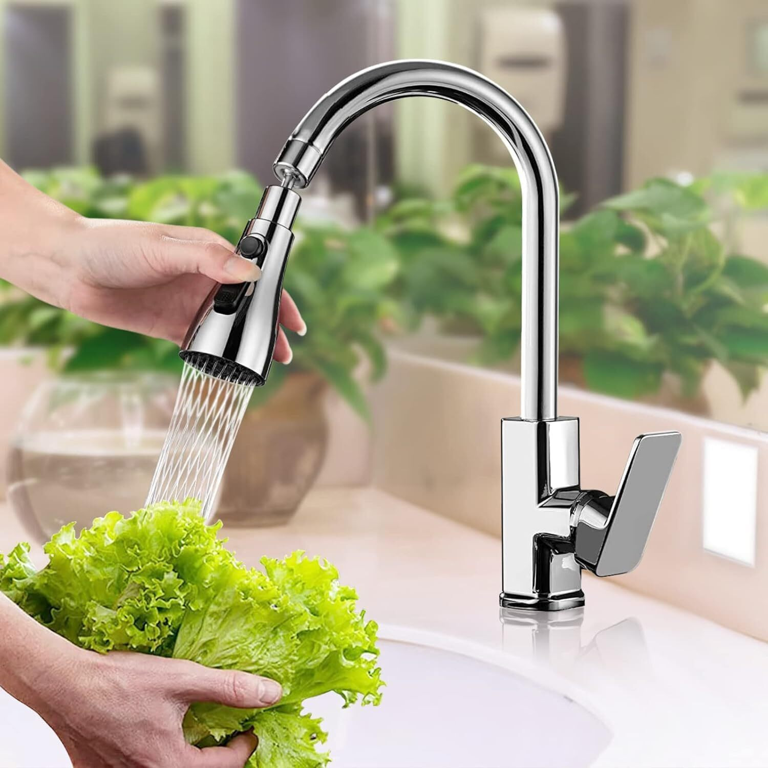 Image of KRUTHU 360 Rotating Flexible Faucet Splash Head Dual Mode Water Saving Aerator Pull-Out Faucet /Tap Faucet (Spout Installation Type)