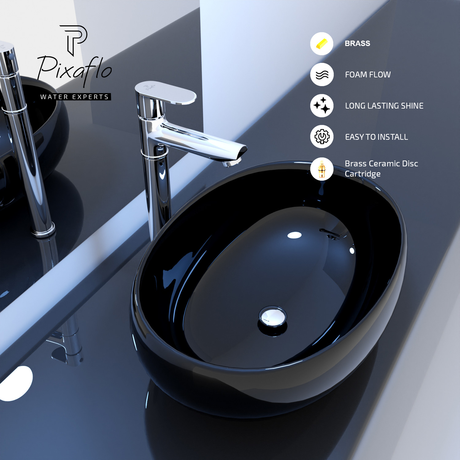 Image of PIXAFLO KRT001A Koroit Tall Pillar Tap for Table Top Wash Basin Pillar Tap Faucet