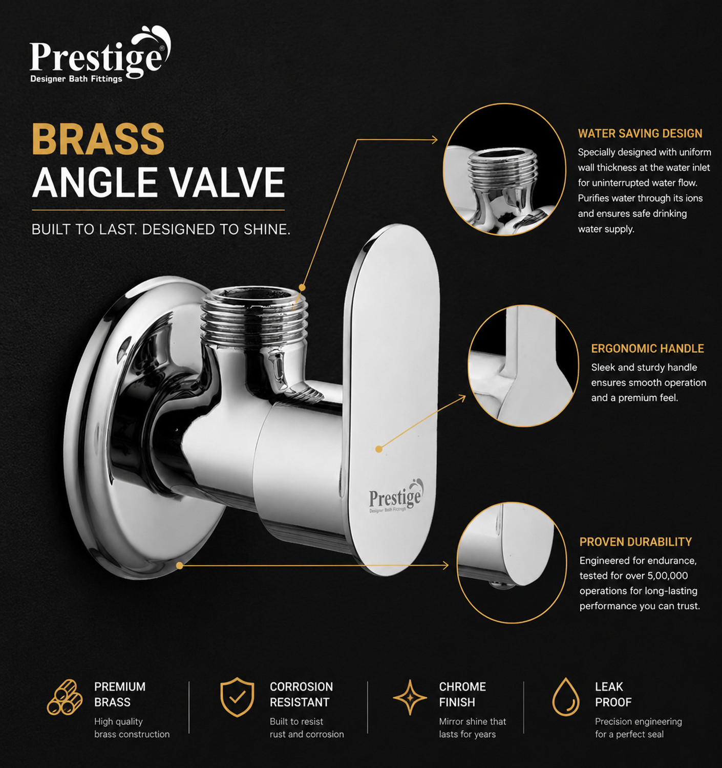 Image of Prestige by Prestige Opal Angle Cock With Wall Flange Pack Of 4 Bathroom Fitting Taps Angle Cock Faucet