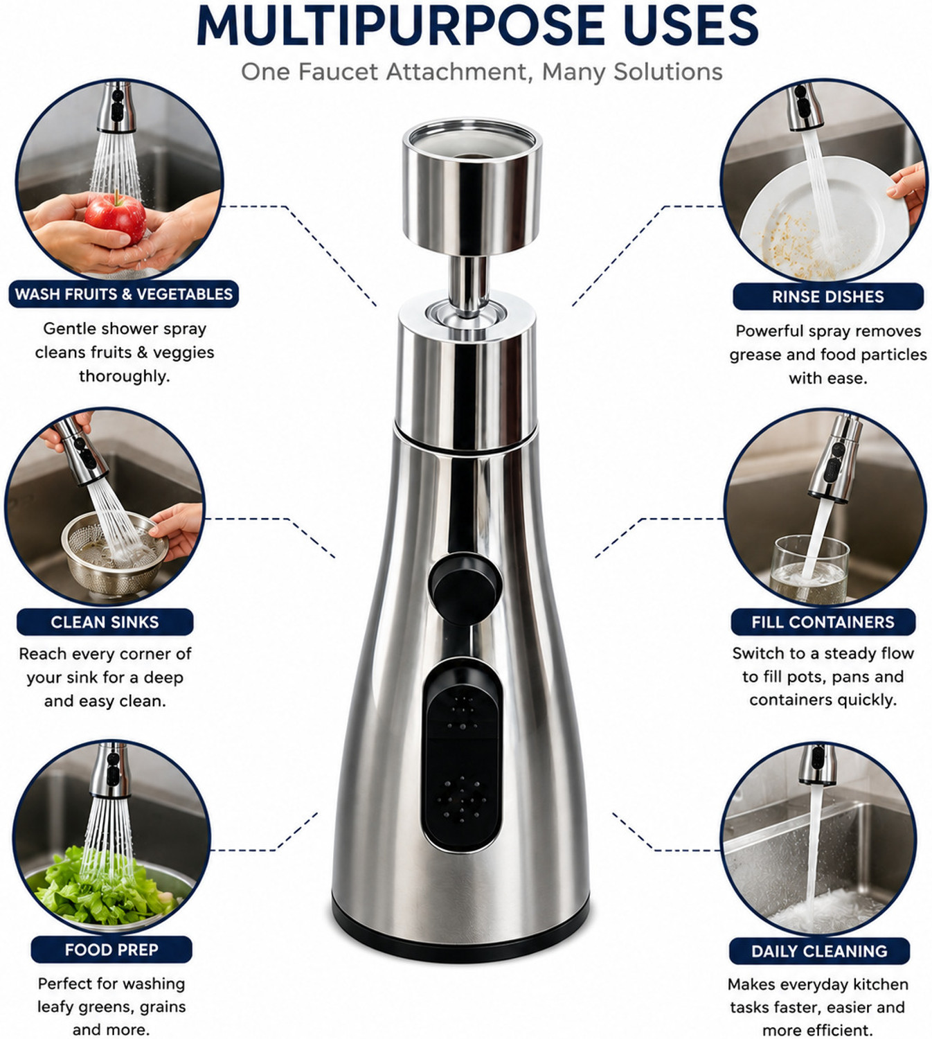 Image of KEMLOZE 360 Rotating Flexible Faucet Splash Head Dual Mode Water Saving Aerator Aerator Foam Flow Faucet