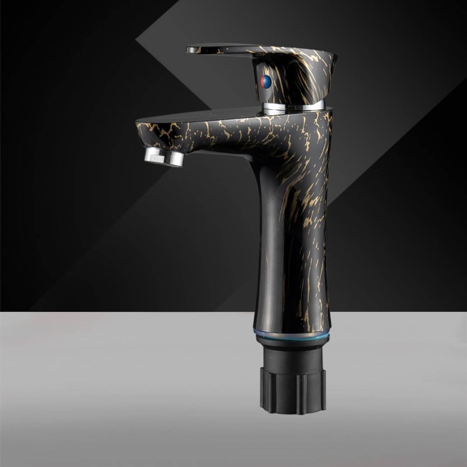 24x7eMall 6 Inch PVC Basin Mixer Faucet Tap Black Gold Marble Design Hot and Cold Black Gold Marble Design Basin Mixer Faucet