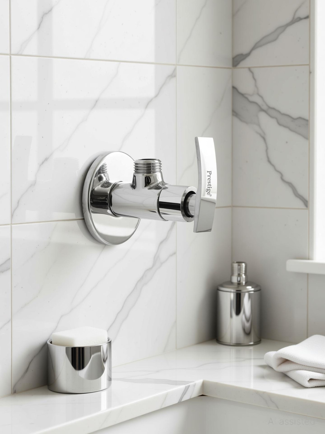 Image of Prestige Passion Brass With Wall Flange (Disc Fitting | Quarter Turn) (Silver)- Pack of 4 Angle Cock Faucet