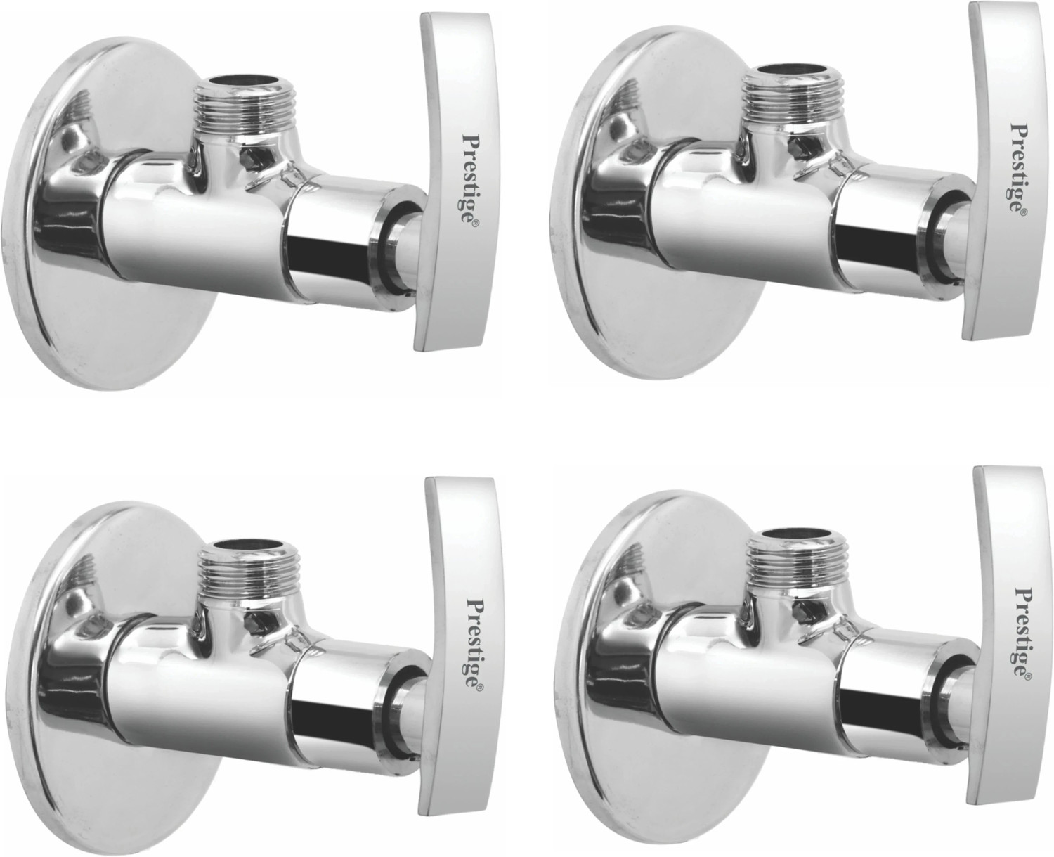 Image of Prestige Passion Brass With Wall Flange (Disc Fitting | Quarter Turn) (Silver)- Pack of 4 Angle Cock Faucet