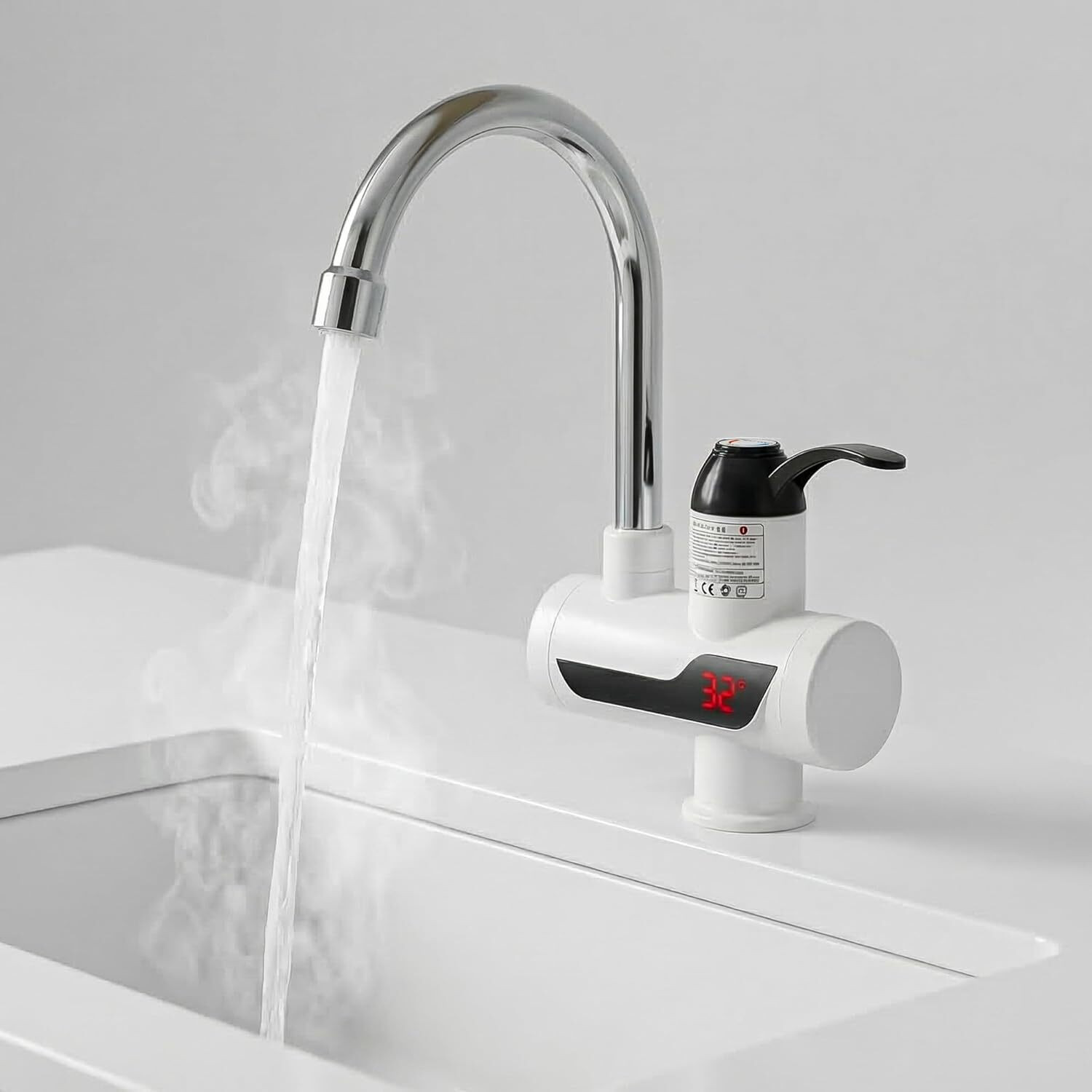 Image of HNO SALES hn-36-Instant Water Heater Faucet-without box Tankless Hot Water Heater for Kitchen & Bathroom, Adjustable Temperature Control Swan Neck Faucet (Centerset Installation Type)