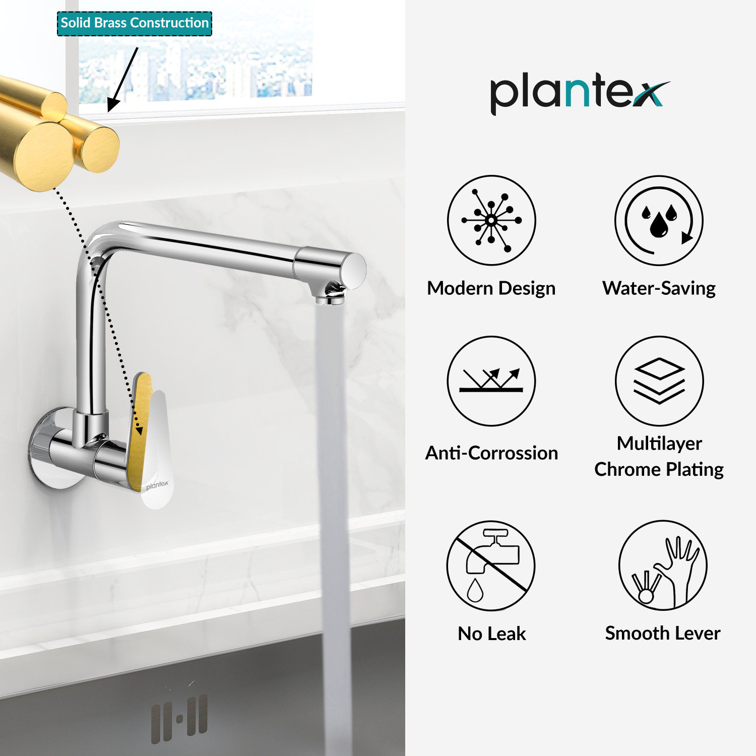 Image of Plantex Brass Sink Tap for Kitchen with Wall Flange & Teflon Tape /Kitchen Sink Faucet DOL-4301 Sink Tap Faucet