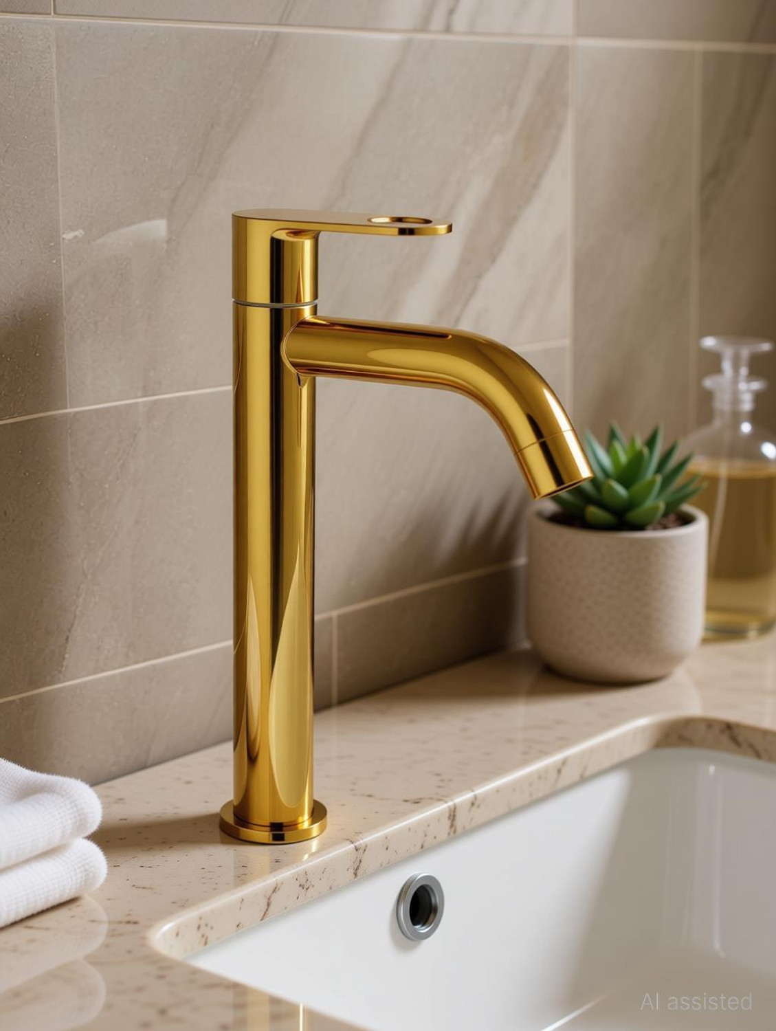 Image of Kopter - Tall Deck Mount Tabletop Basin Pillar Tap ( GOLD ) With HOLEX Handle Pillar Tap Faucet