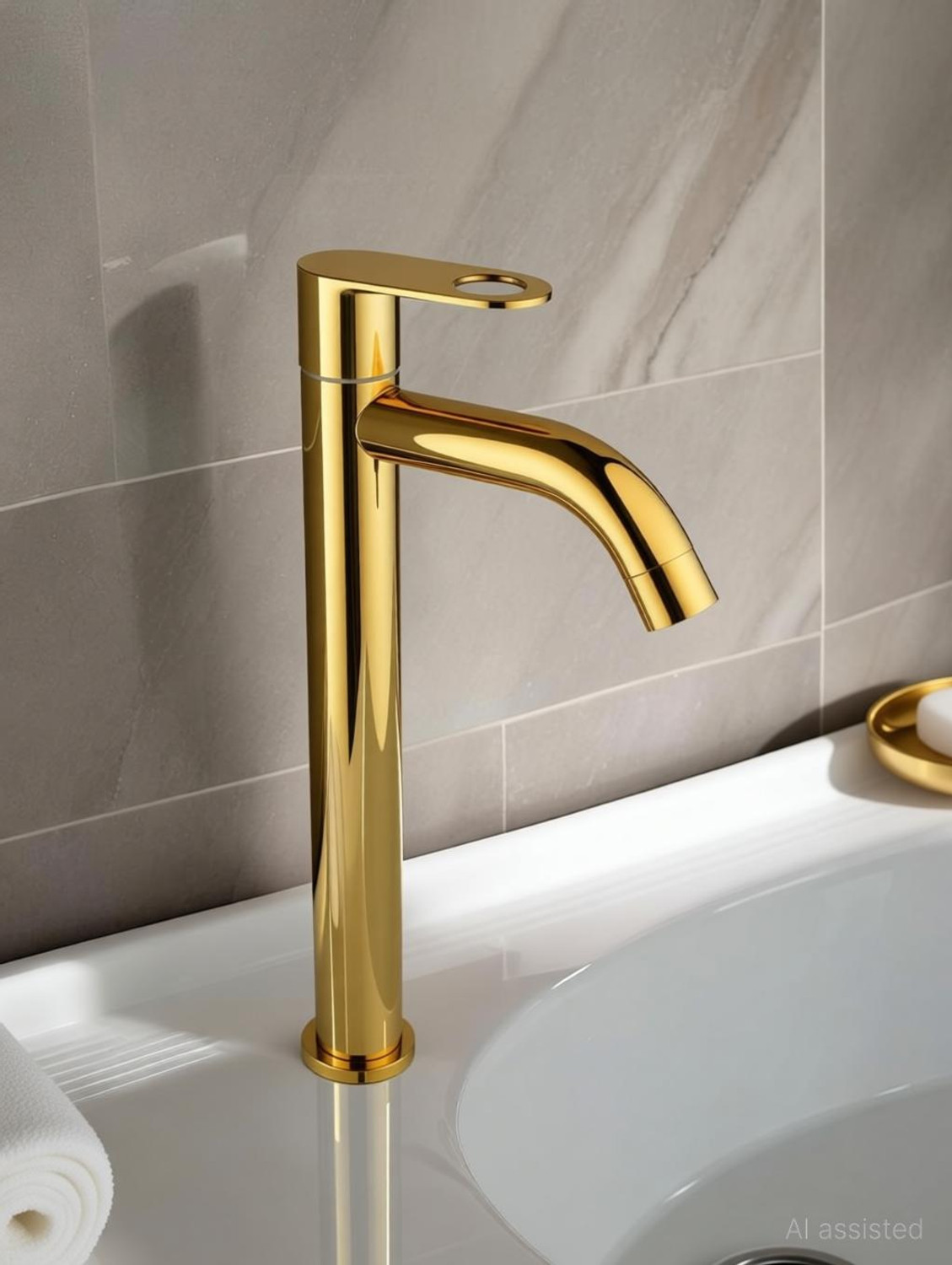Image of Kopter - Tall Deck Mount Tabletop Basin Pillar Tap ( GOLD ) With HOLEX Handle Pillar Tap Faucet