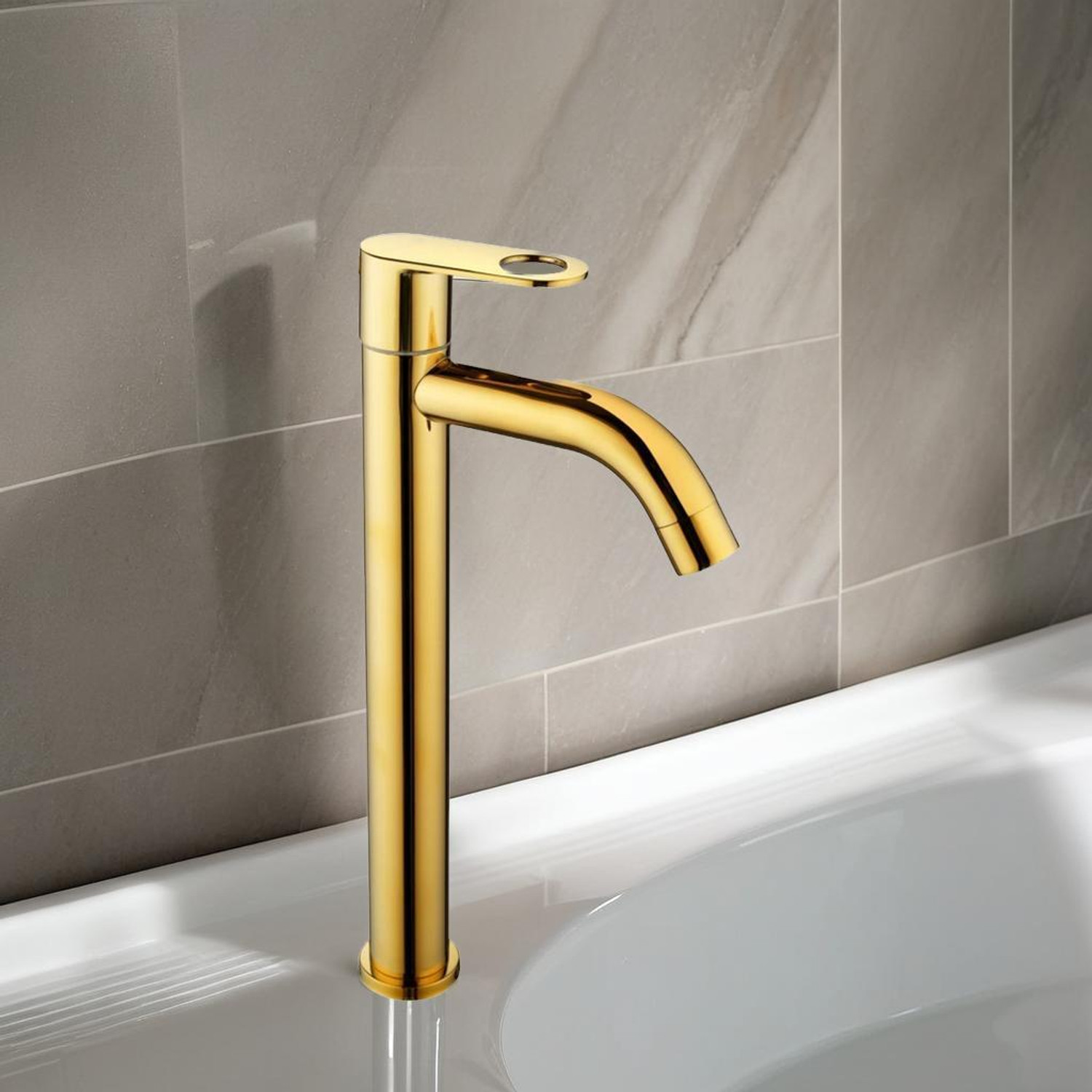 Image of Kopter - Tall Deck Mount Tabletop Basin Pillar Tap ( GOLD ) With HOLEX Handle Pillar Tap Faucet