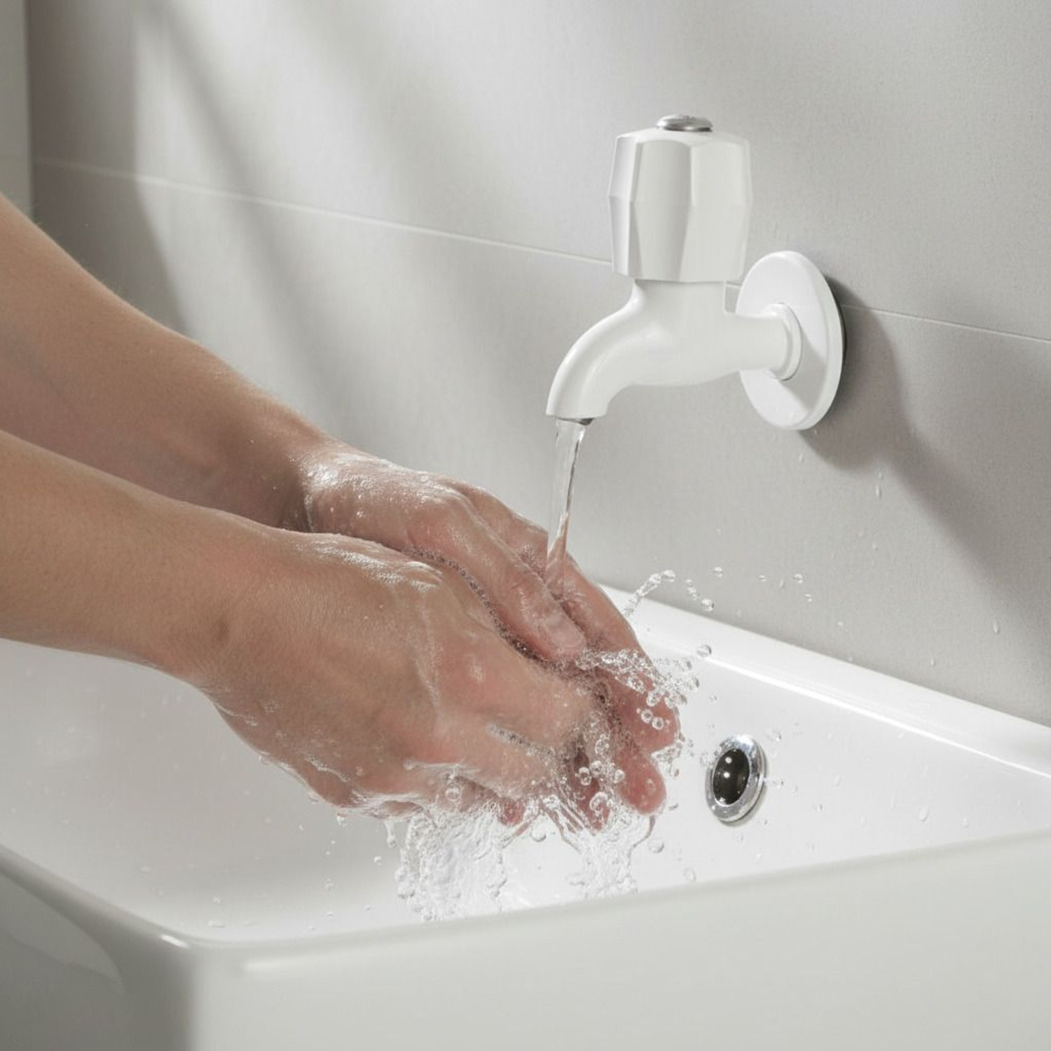 Image of Prayag Fancy Bib Cock Standard 15mm with Flange, PTMT Plastic Tap for Bathroom, White Bib Tap Faucet