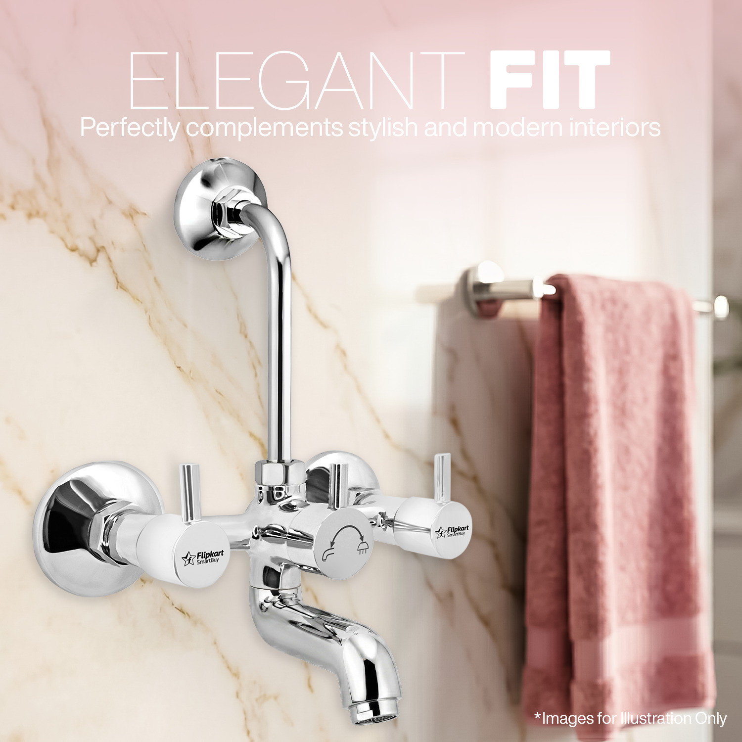 Image of Flipkart SmartBuy FK-Florentine Brass Wall Mixer with L-Bend | Hot & Cold Water Mixer Tap Wall Mixer Faucet