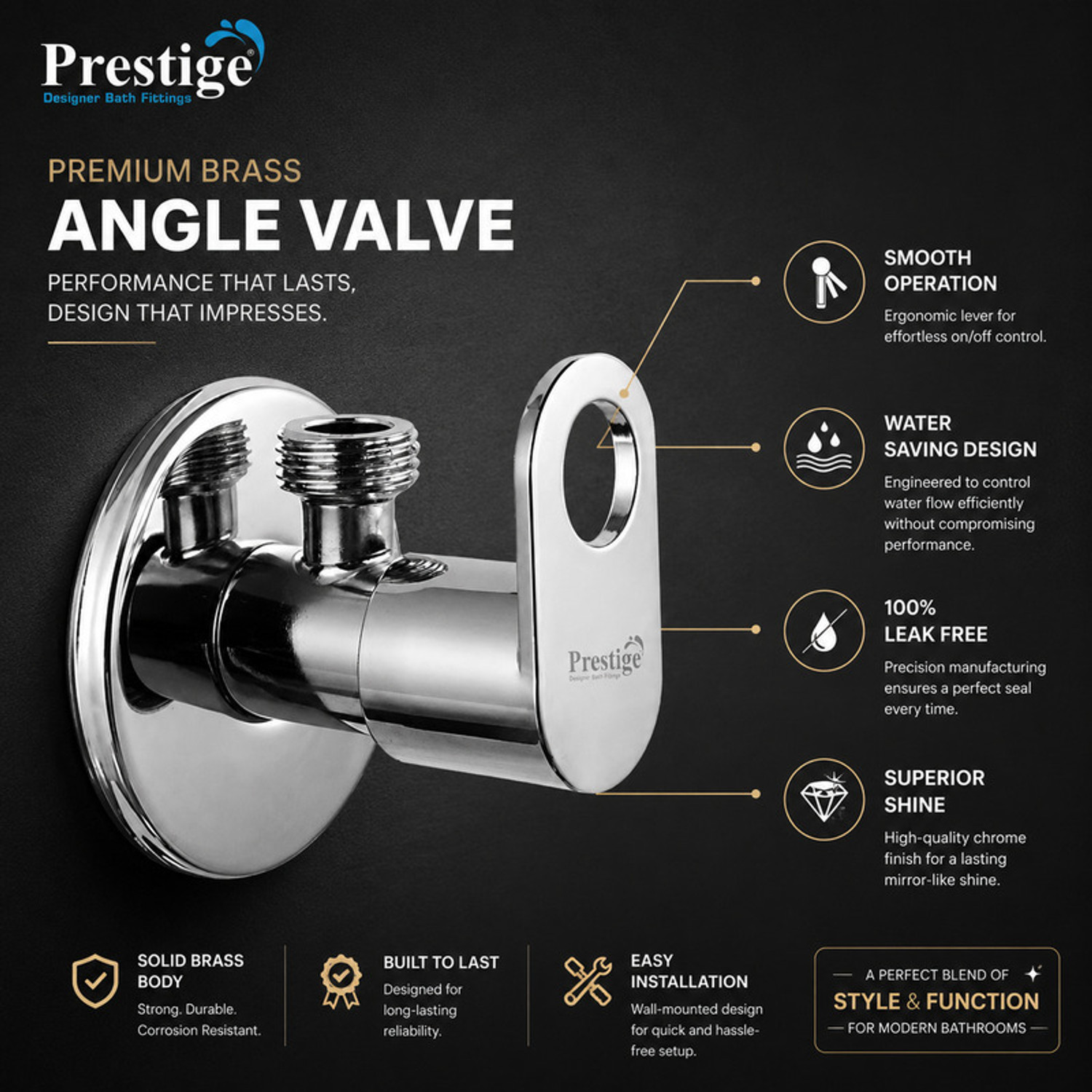 Image of Prestige Prime Angle Cock With Wall Flange Pack 1 Angle Cock Faucet
