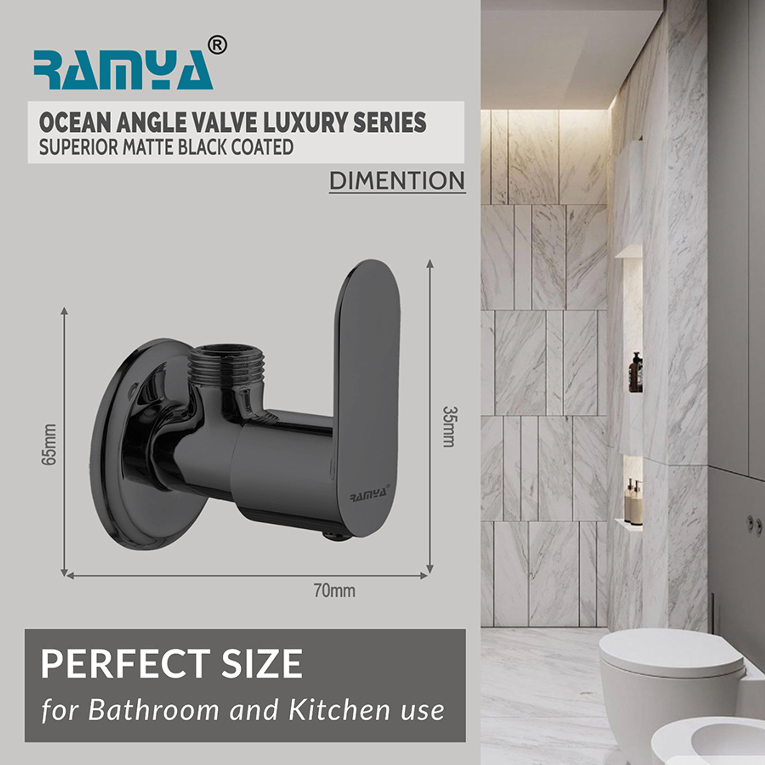 Image of Ramya Ocean Brass Angle Cock Luxury Series Superior Matte Black Finish Coated Angle cock Brass water tap bib tap faucet Angle Cock Faucet
