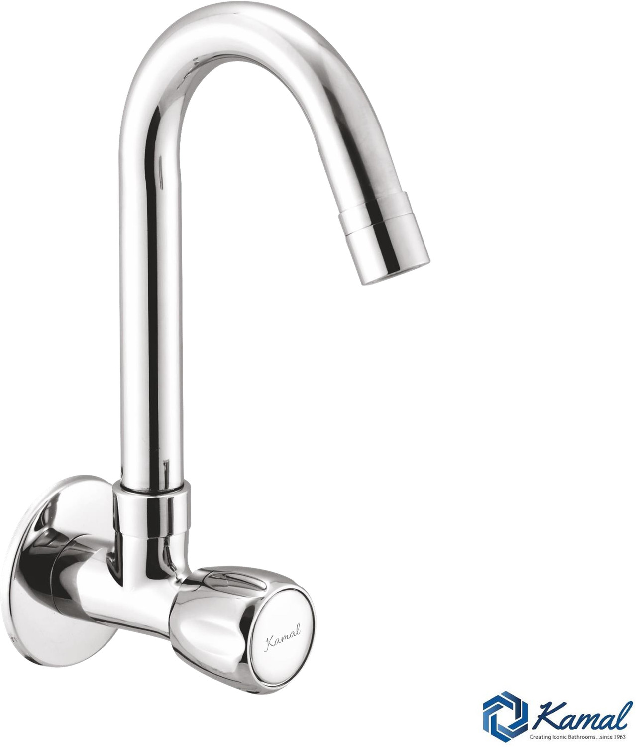 Image of KAMAL Sink Tap Crystal Neo | Sturdy Brass Body | 180 degree Swivel spout | German Tech Aerator | Easy Movement Quarter turn Ceramic disc valve | Shiny Chrome | Kitchen Sink Tap Faucet