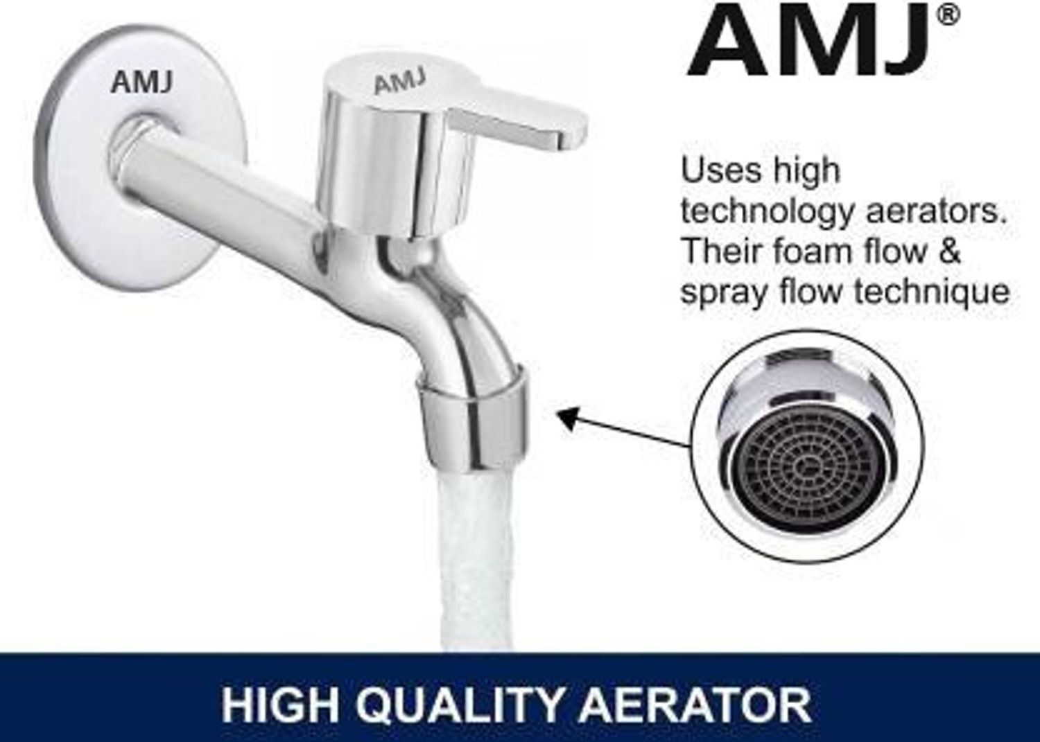 Image of AMJ SS FLORA Long body Tap for Kitchen and Bathroom SS Chrome Finish With Wall Flange - SET OF 5 Bib Tap Faucet