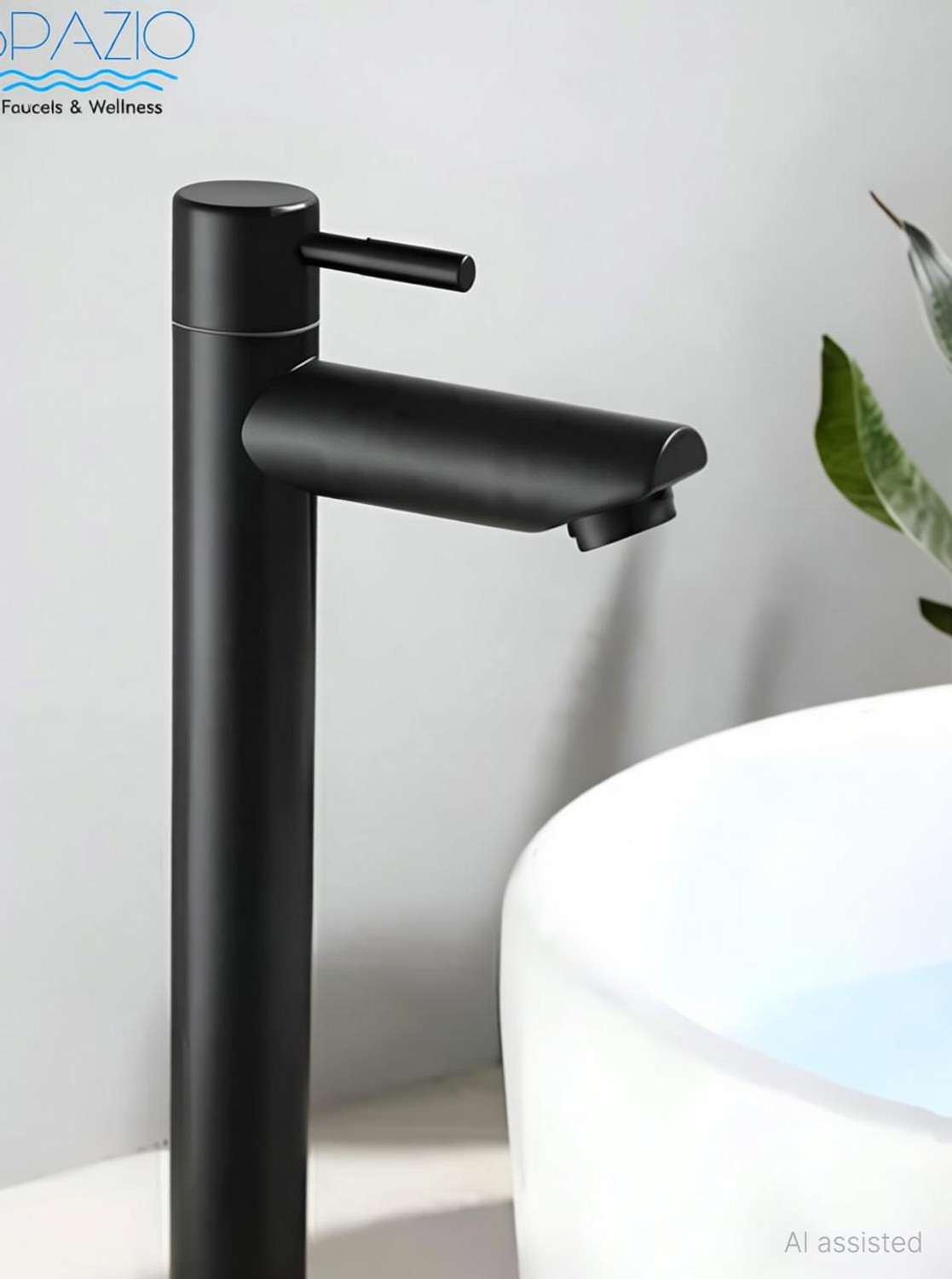 Image of Spazio Premium Quality Black Turbo Tall Pillar Cock Tap With Long Spout & 12 Inches Tall Body Tall Boy Extended PVD Coated Pillar Tap Faucet