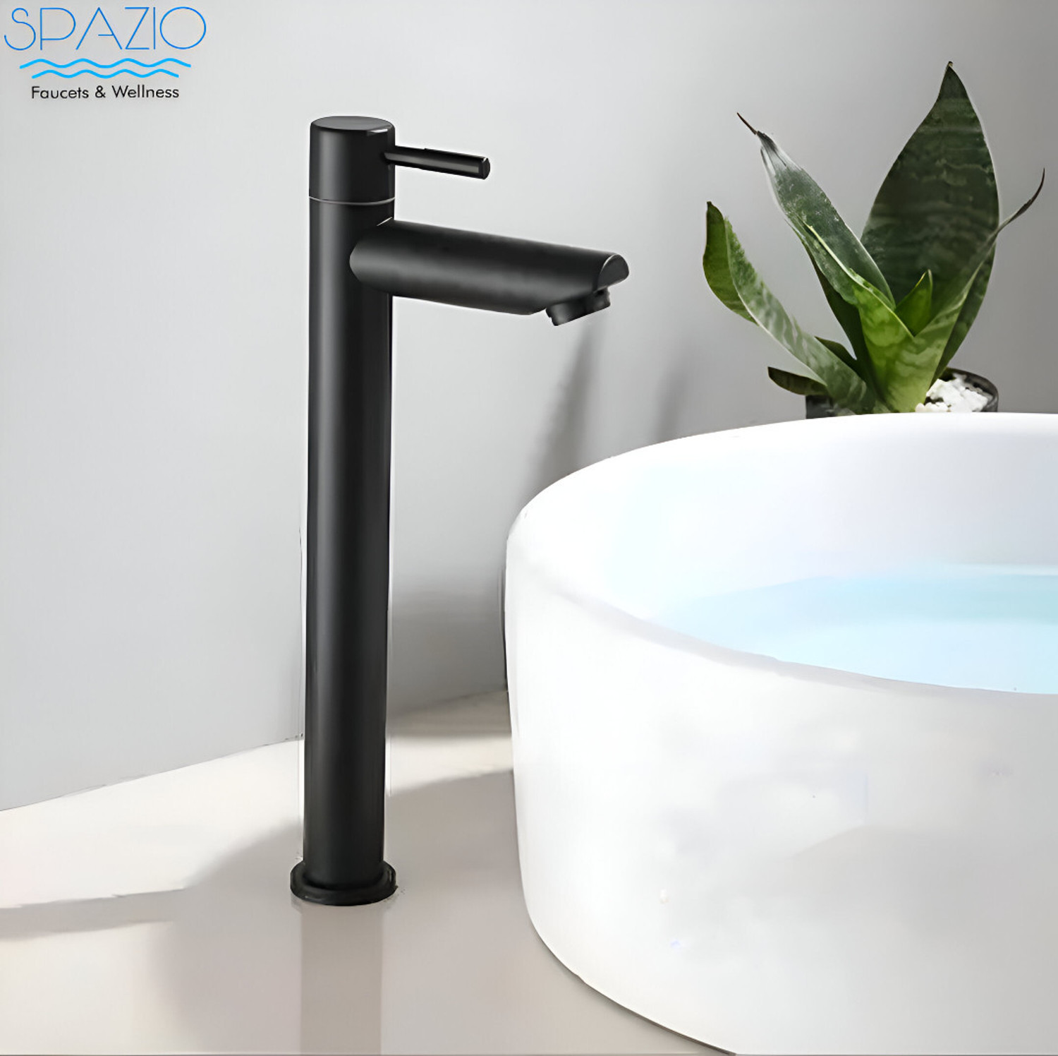Image of Spazio Premium Quality Black Turbo Tall Pillar Cock Tap With Long Spout & 12 Inches Tall Body Tall Boy Extended PVD Coated Pillar Tap Faucet