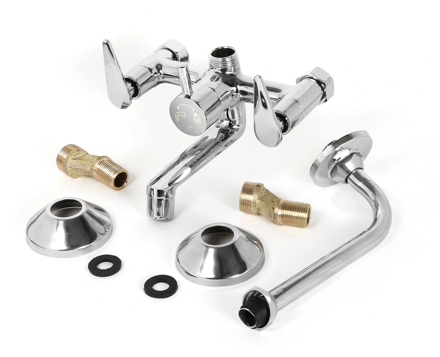 Image of fastgear by Fastgear Bathroom Complete Shower Set Brass Telephonic Wall Mixer(3-in-1) Turbo Model Heavy 6inch SS Ultra Slim Shower Head with 15inch Shower Arm Hot and Cold Wall Mixer Faucet
