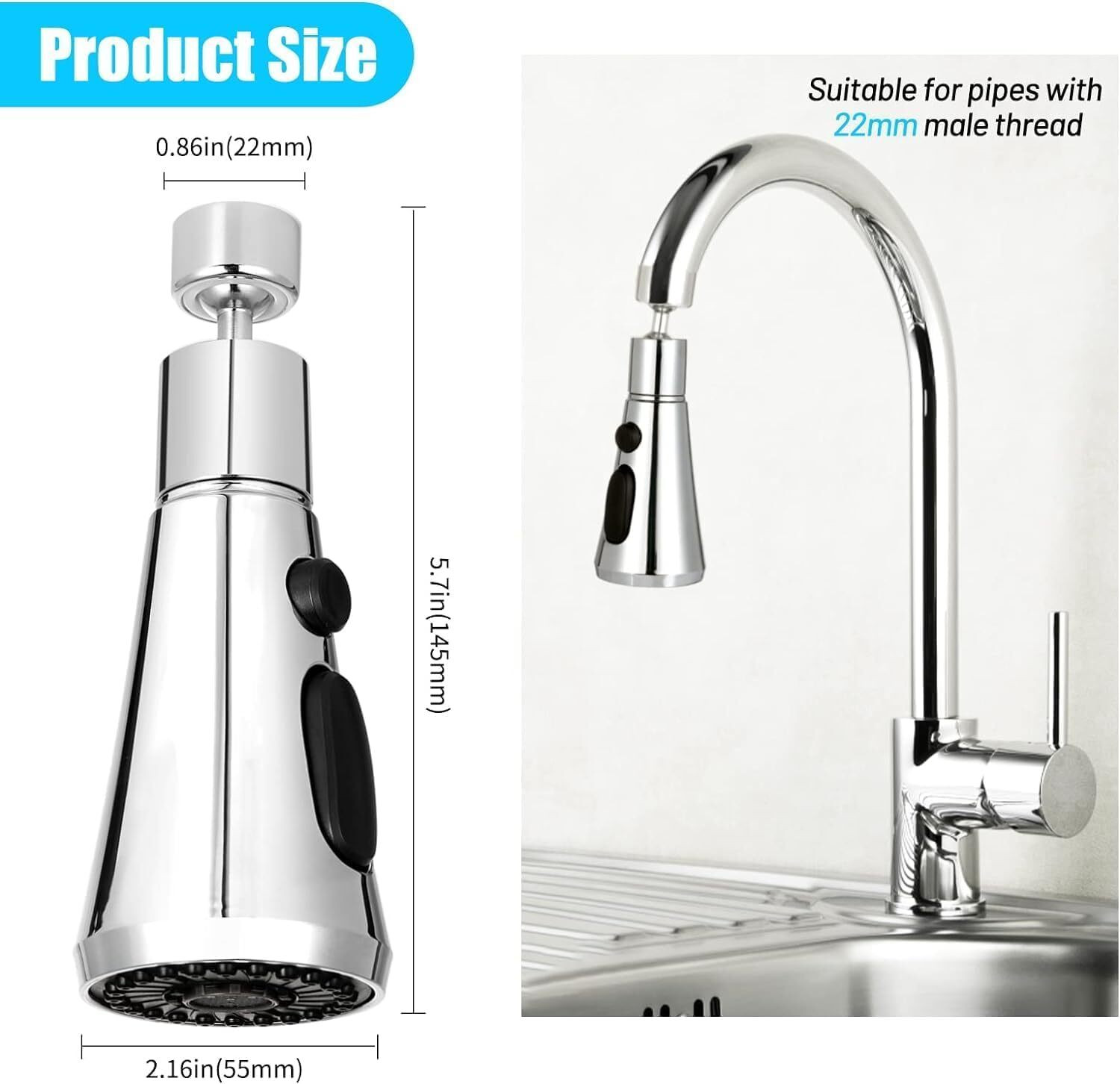 Image of KRUTHU 360 Rotating Flexible Faucet Splash Head Dual Mode Water Saving Aerator Pull-Out Faucet /Tap Faucet (Spout Installation Type)