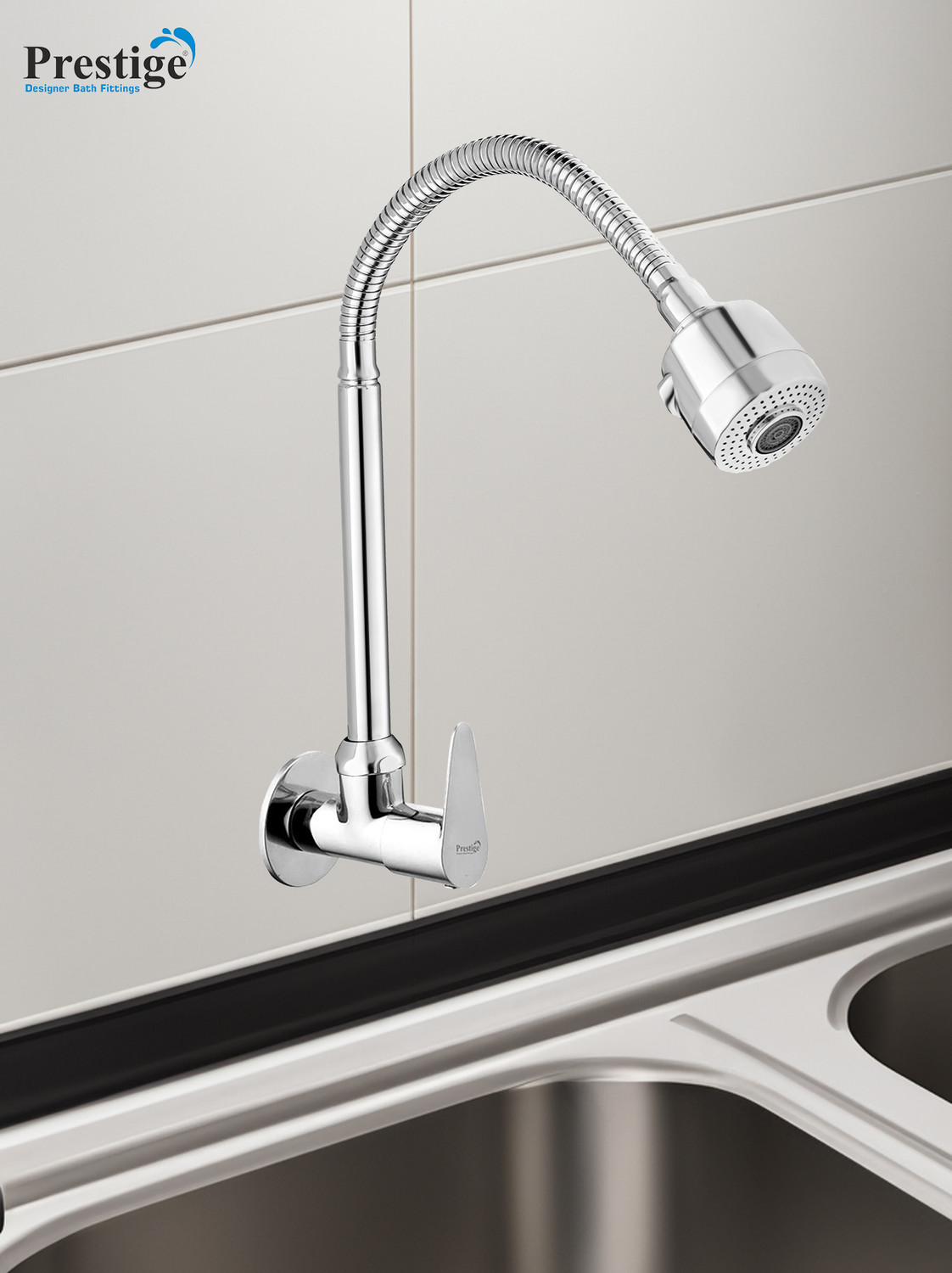 Image of Prestige (Brass) Vignet Kitchen Spout Flexible Sink Cock with Spout Rain Spray Pillar Tap Faucet