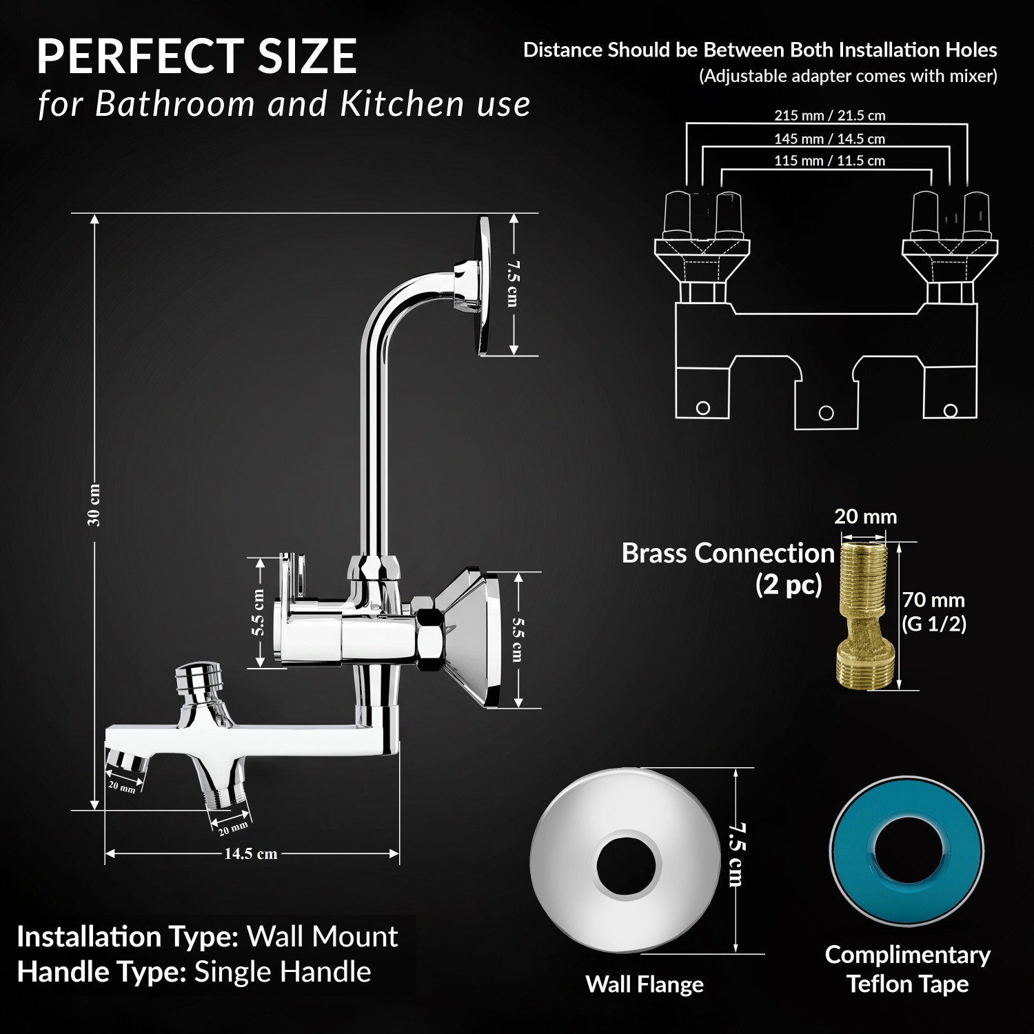 Image of Plantex Pure Brass 3-in-1 Wall Mixer with L-Bend Provision for Overhead & Hand Shower Bathroom Mixer Tap with Brass Wall Flange & Teflon Tape /Wall Mixer for Bathroom Wall Mixer Faucet