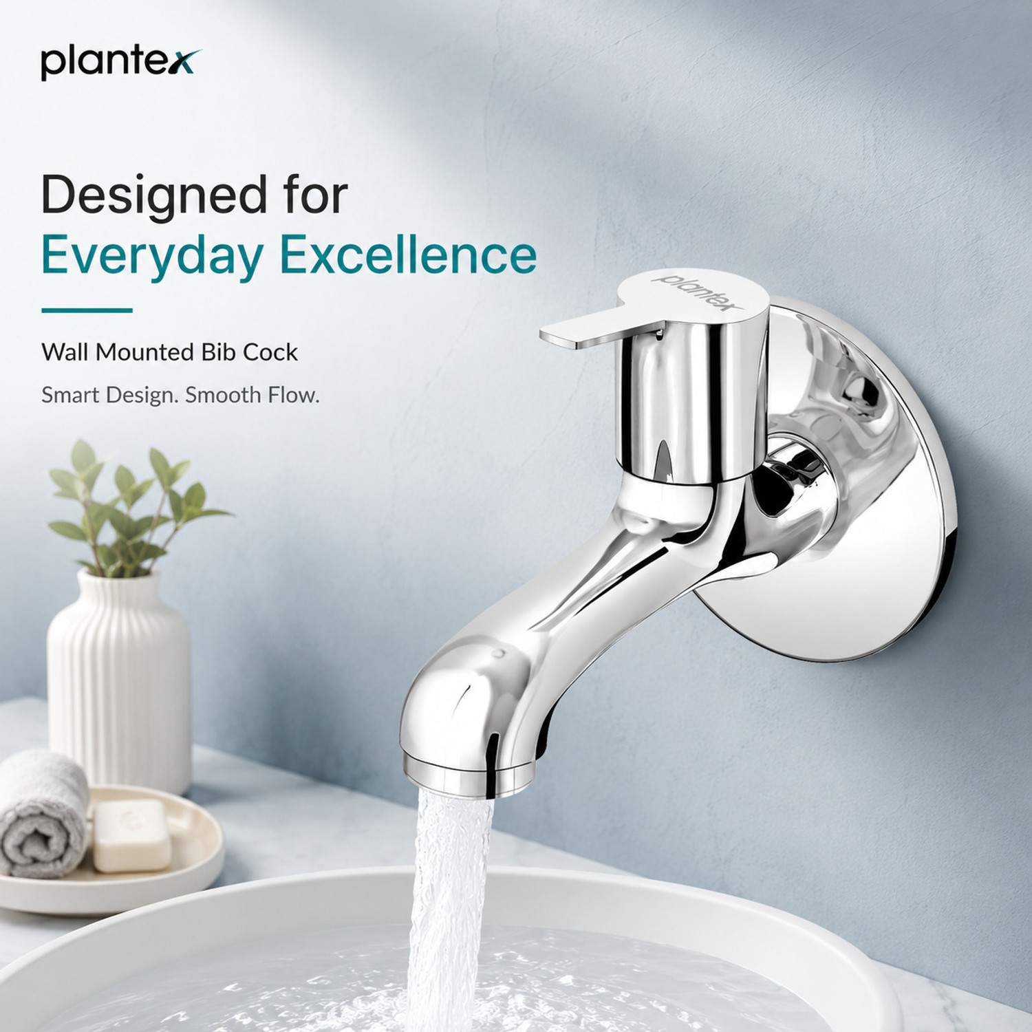 Image of Plantex Long Body Bib Cock Tap for Bathroom & Kitchen with Teflon Tape & Wall Flange Bib Tap Faucet