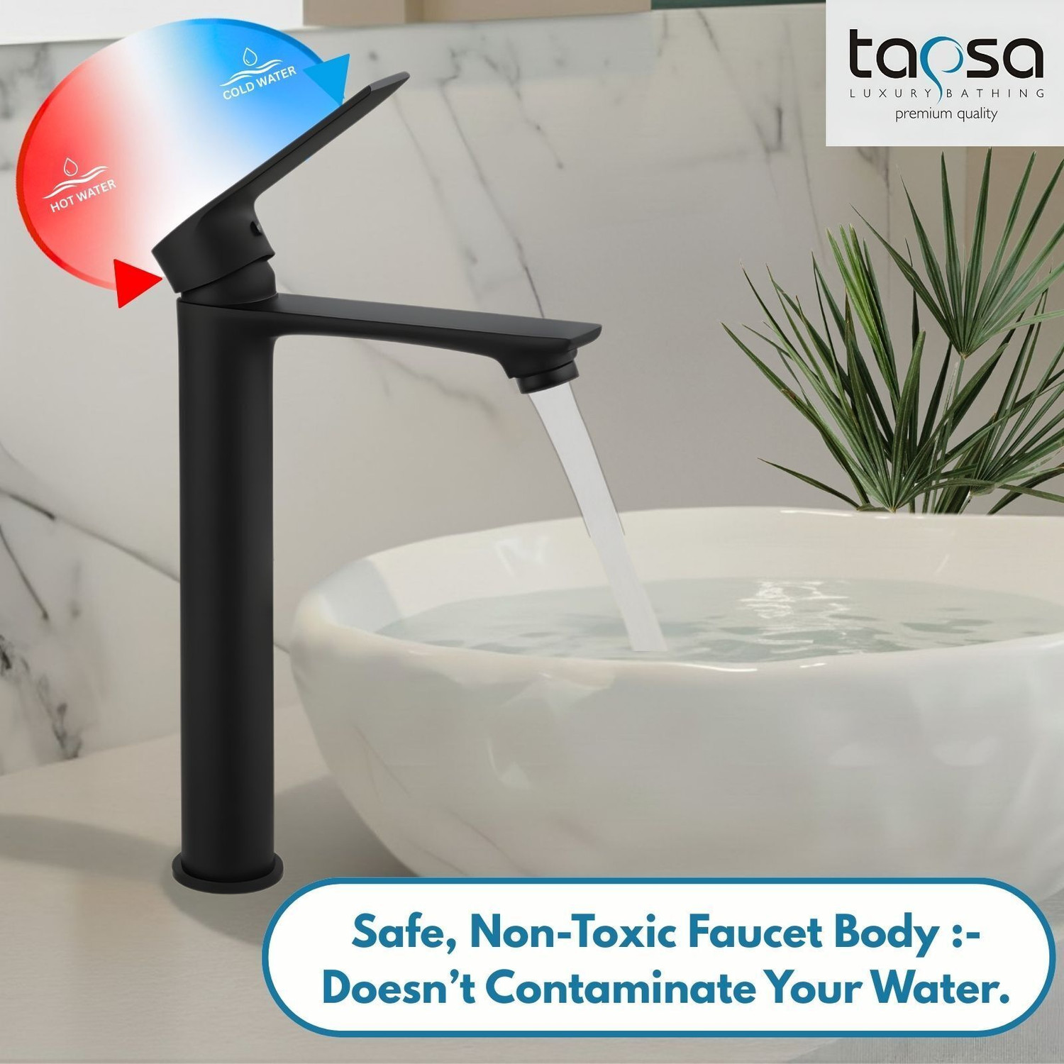 Image of Tapsa Kubix Series Brass Black Single Lever Basin Mixer Faucet|Modern Single Lever| Single Lever|12 Inch Tall Body Faucet|Hot&Cold Water Mixer For Bathroom,Kitchen Basin Mixer Faucet