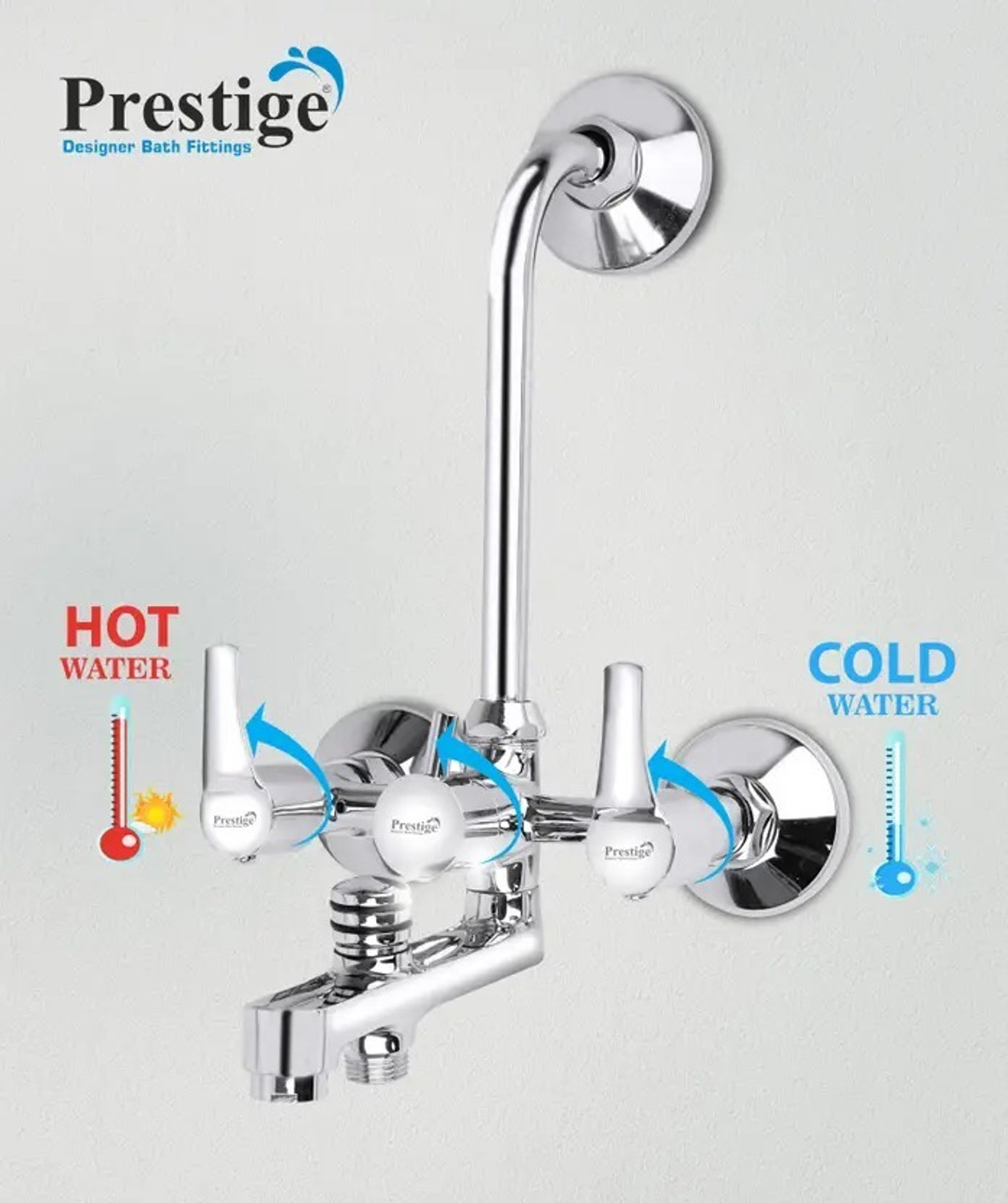 Image of Prestige Step Wall Mixer 3-in-1 | Wall Mounted Bathroom Mixer with L Band Step Wall Mixer 3-in-1 Wall Mixer Faucet