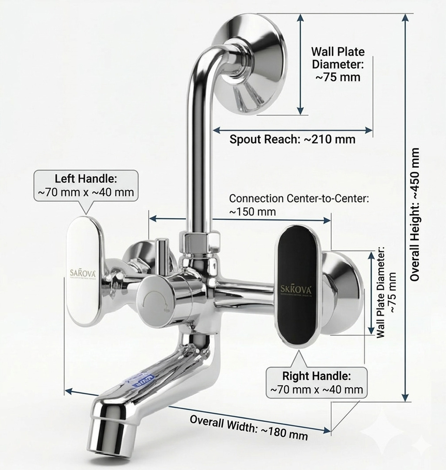 Image of Sanova by SANOVA OPAL Brass Wall Mixer Faucet for Bathroom | Hot & Cold Water Mixer Tap Wall Mixer Faucet