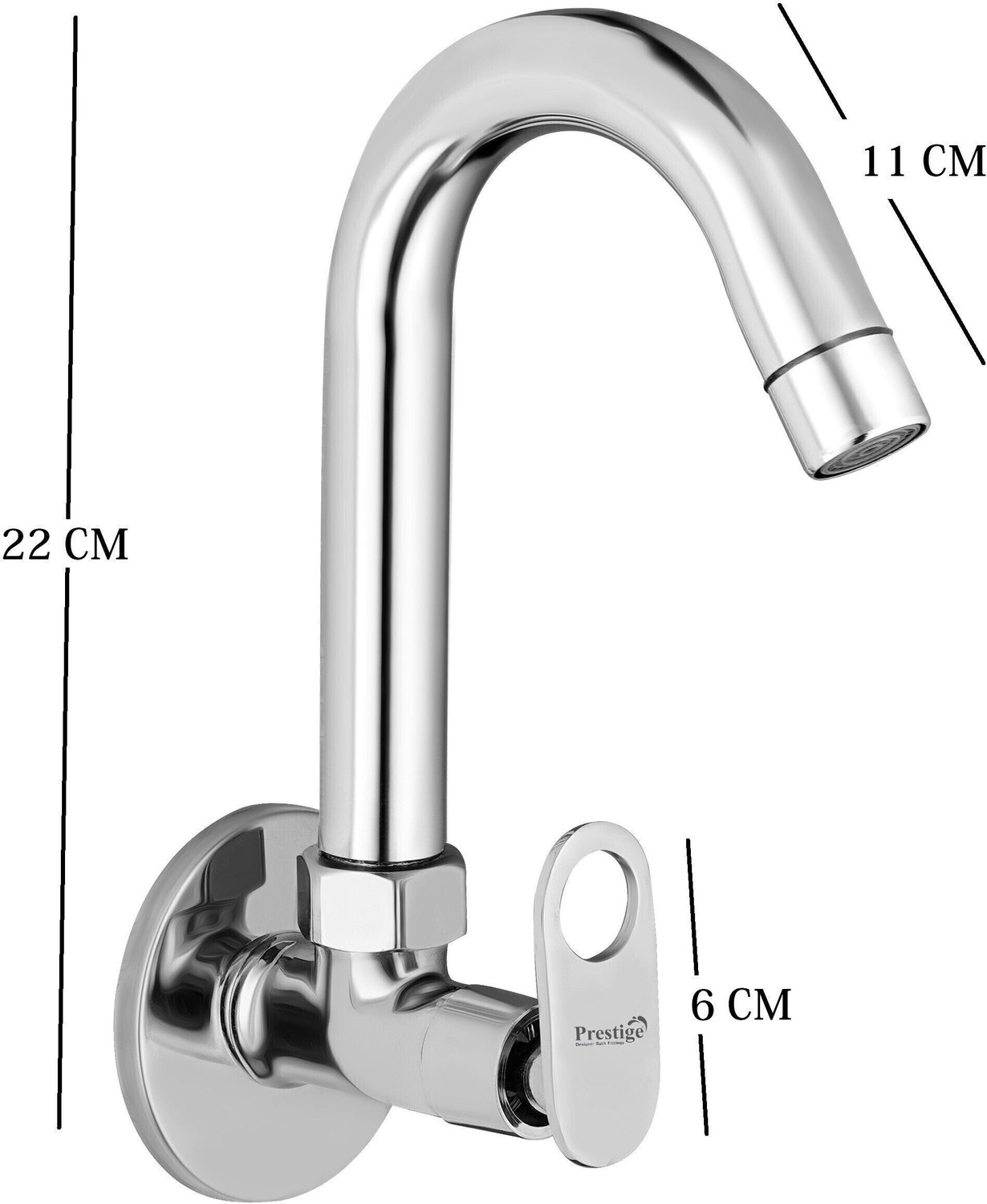 Image of Prestige Brass Sink Cock Max Handle with Swivel Spout, with Flange and Aerator Foam Flow Set OF - 1 Pillar Tap Faucet