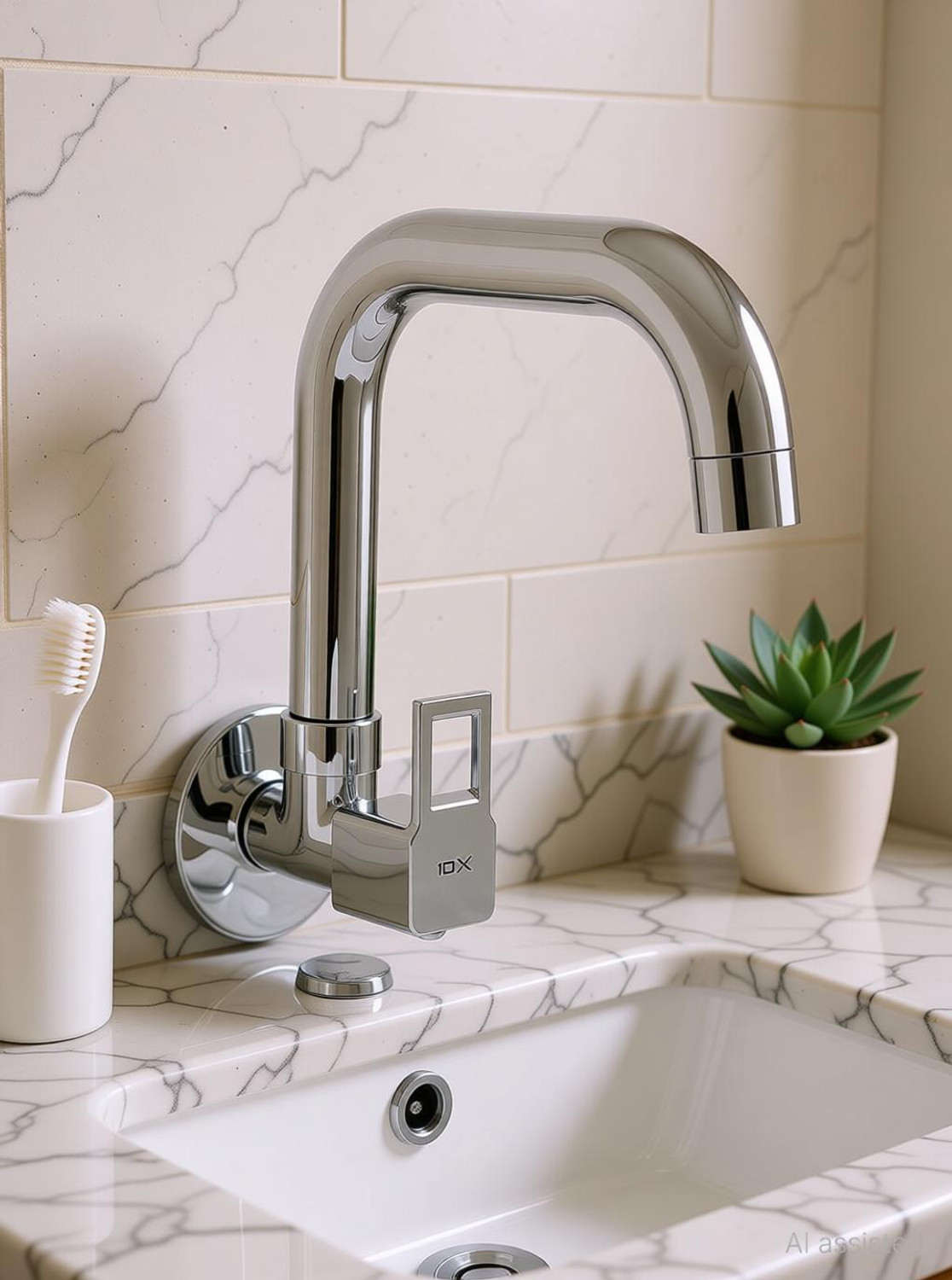 Image of 10x by 10X Brass Kitchen Sink Tap STT-98779 Wall Mount (Round) Sink Tap Faucet