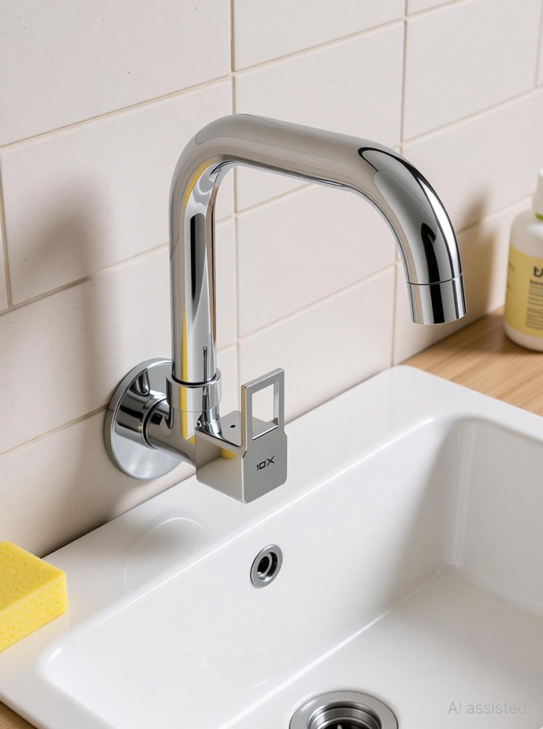 Image of 10x by 10X Brass Kitchen Sink Tap STT-98779 Wall Mount (Round) Sink Tap Faucet