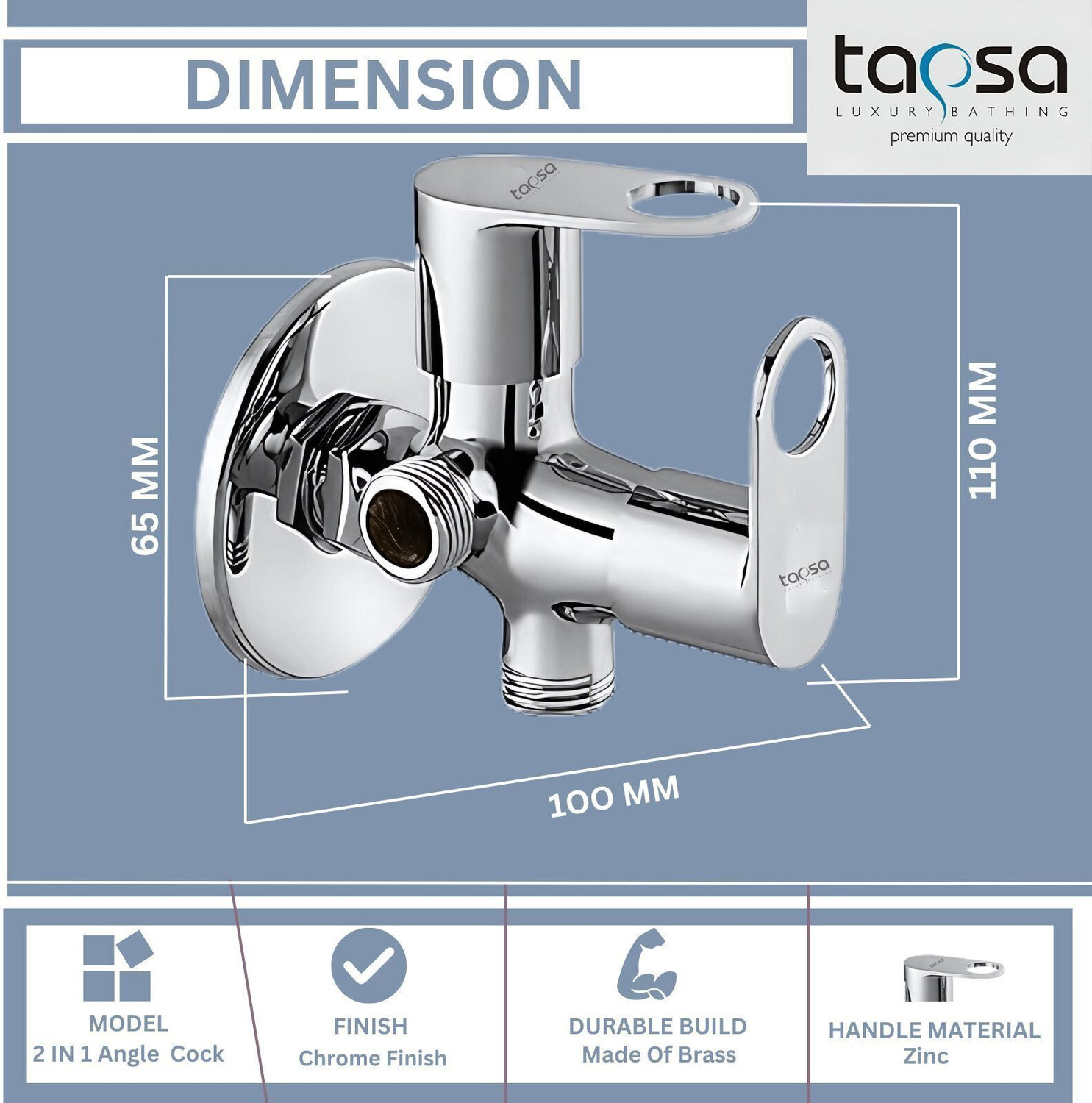 Image of Tapsa Prime Series Two Way Angle Valve|Two Way Tap|2 In 1 Angle Cock (Pack of 1) For Bathroom /Wash Basin & Toilet Taps (For Health Faucet & Flush) With Wall Flange Angle Cock Faucet