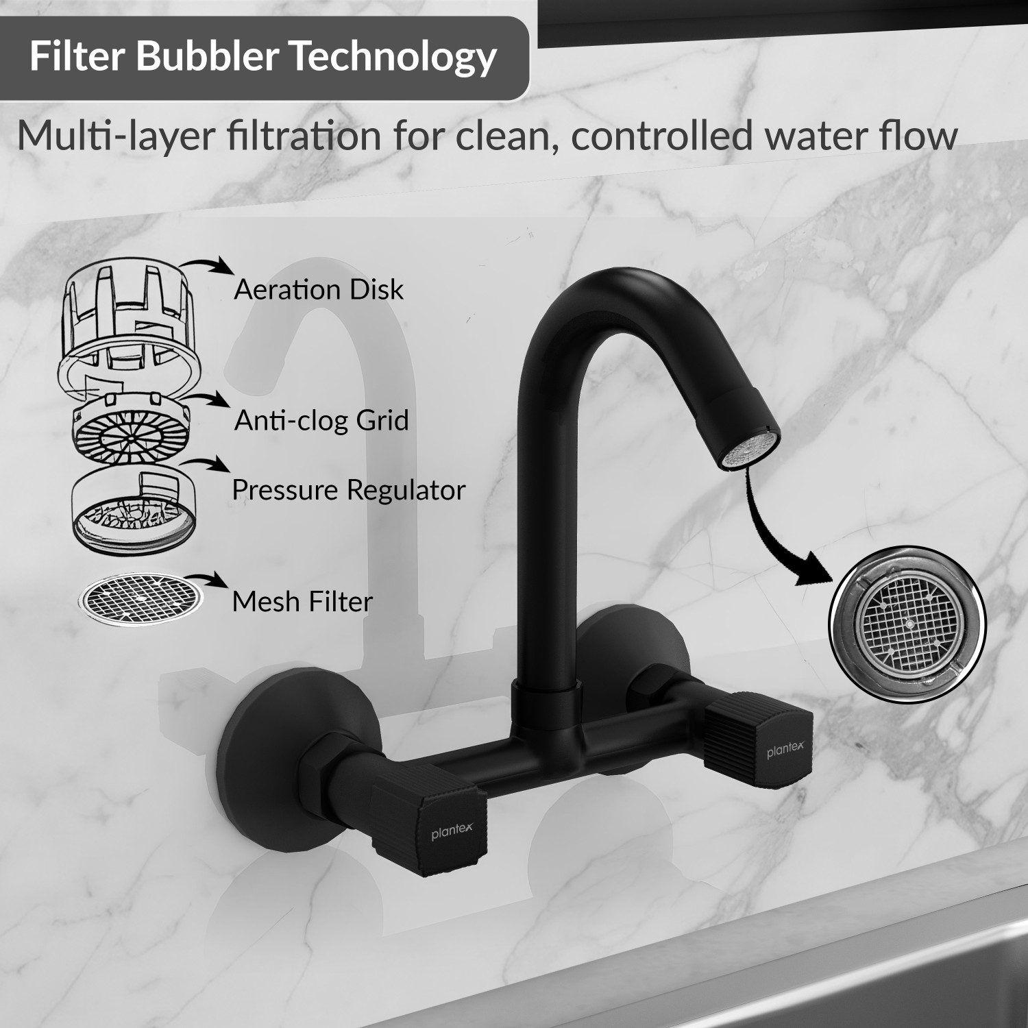 Image of Plantex Sink Mixer Tap for Kitchen with 360 Swivel Spout /Hot and Cold Water Tap Sink Mixer Faucet