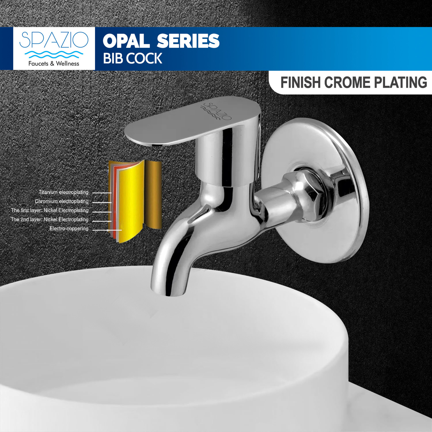 Image of Spazio Opal Series, Full Brass, Quarter Turn Bib Cock Tap (Set of 1) For Bib Tap Faucet
