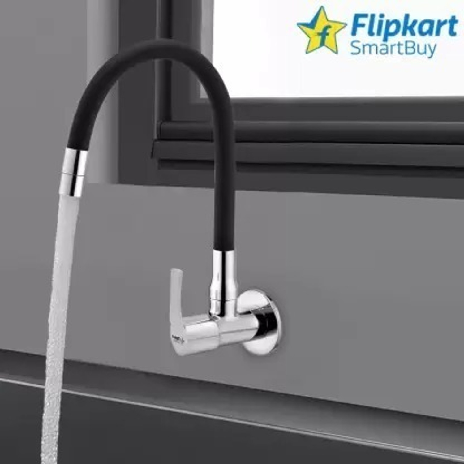 Image of Flipkart SmartBuy Topaz Flexible Sink Cock (Set of 1) Flxo Play With 360 Degree Flexible Black Silicon Swivel Spout& Single Flow Pattern For Hot OR Cold Water With Wall Flange Sink Tap Faucet