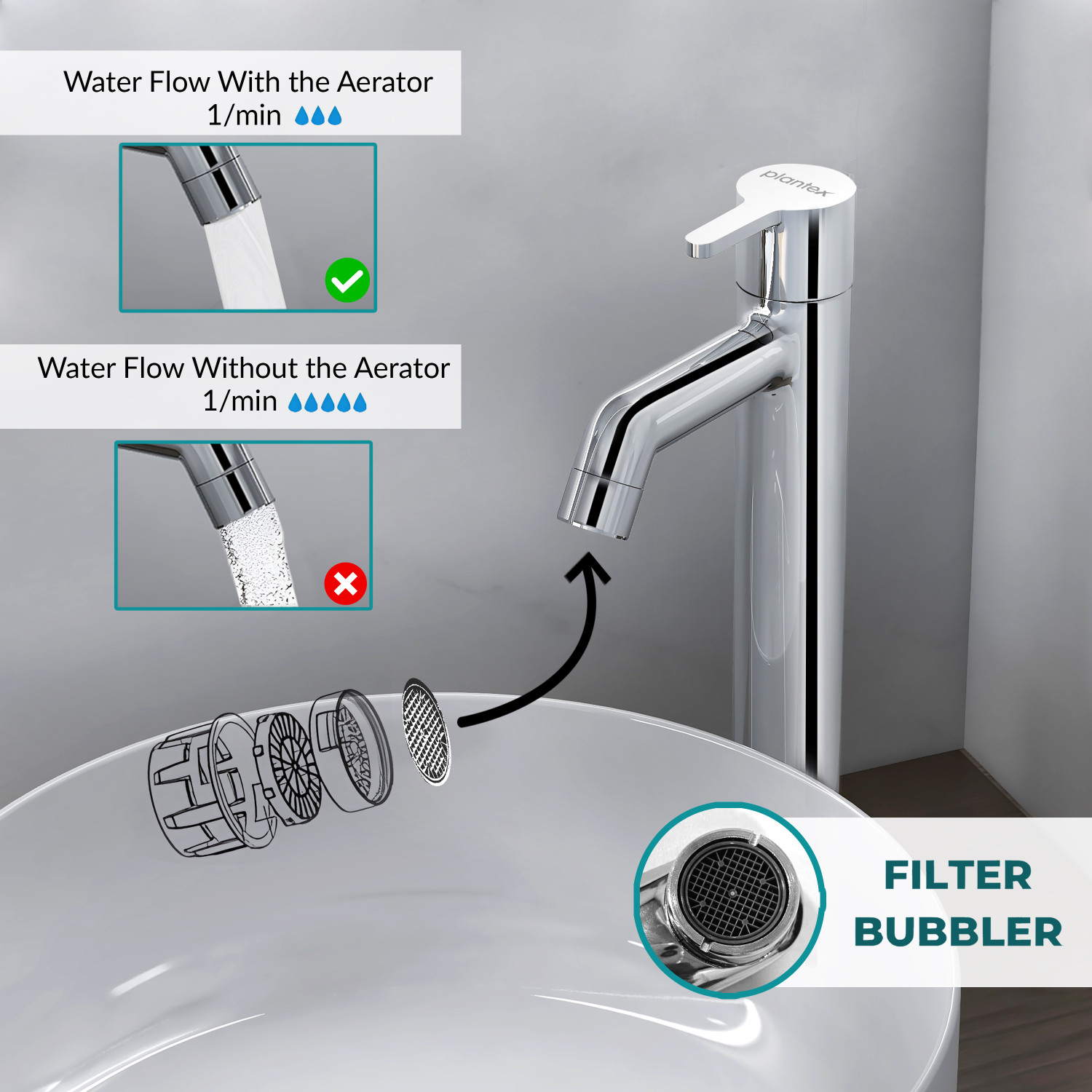 Image of Plantex Brass High Neck Pillar Cock Tap for Wash Basin with Teflon Tape /Wash Basin Tap Pillar Tap Faucet