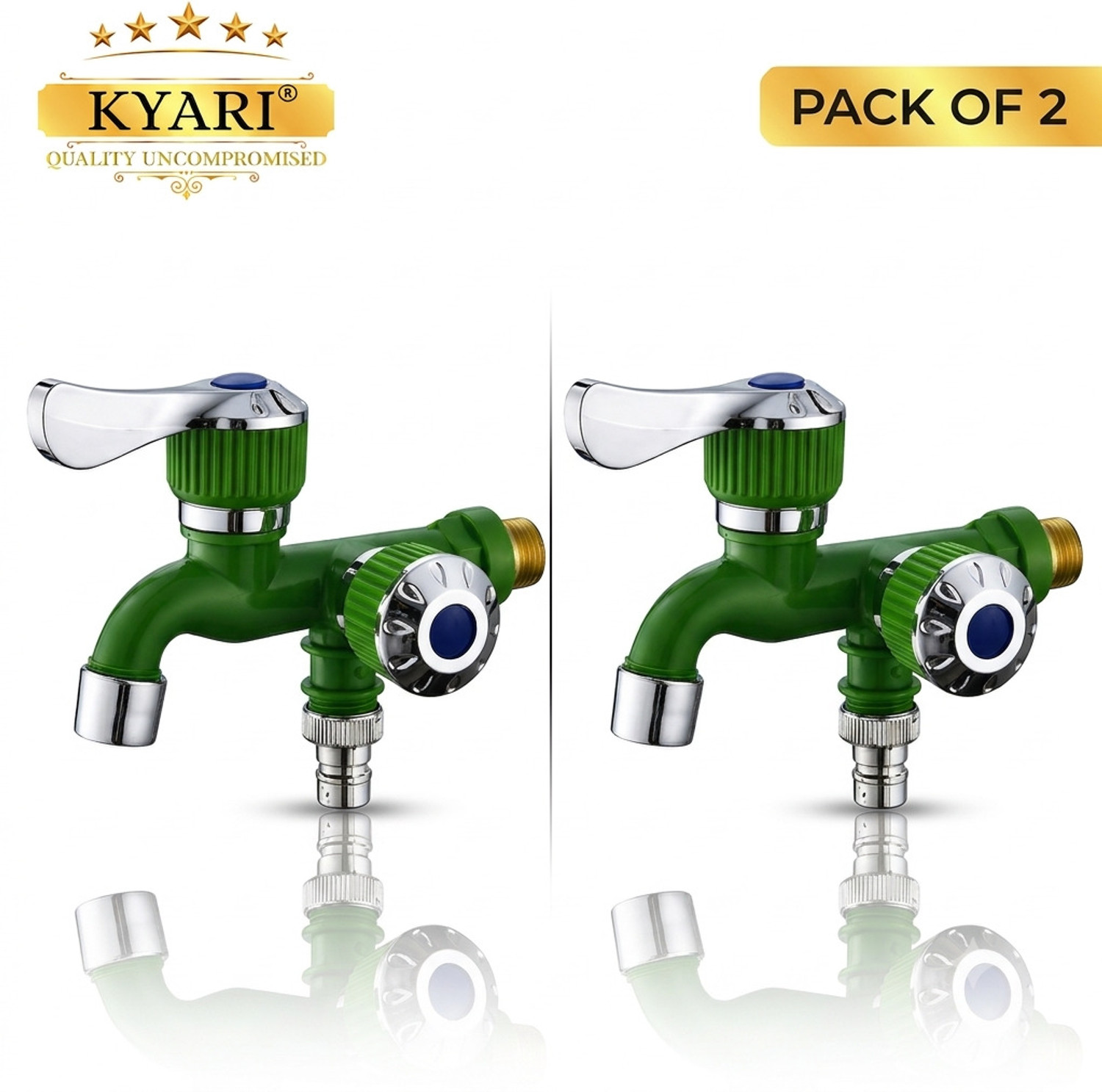 Image of Kyari - 2in1 Dual Flow ABS Miami Nozzle Bib Tap ( Pack Of 2 ) - TR10844 Dual-Flow Faucet, Bib Tap Faucet (Wall Mount Installation Type)