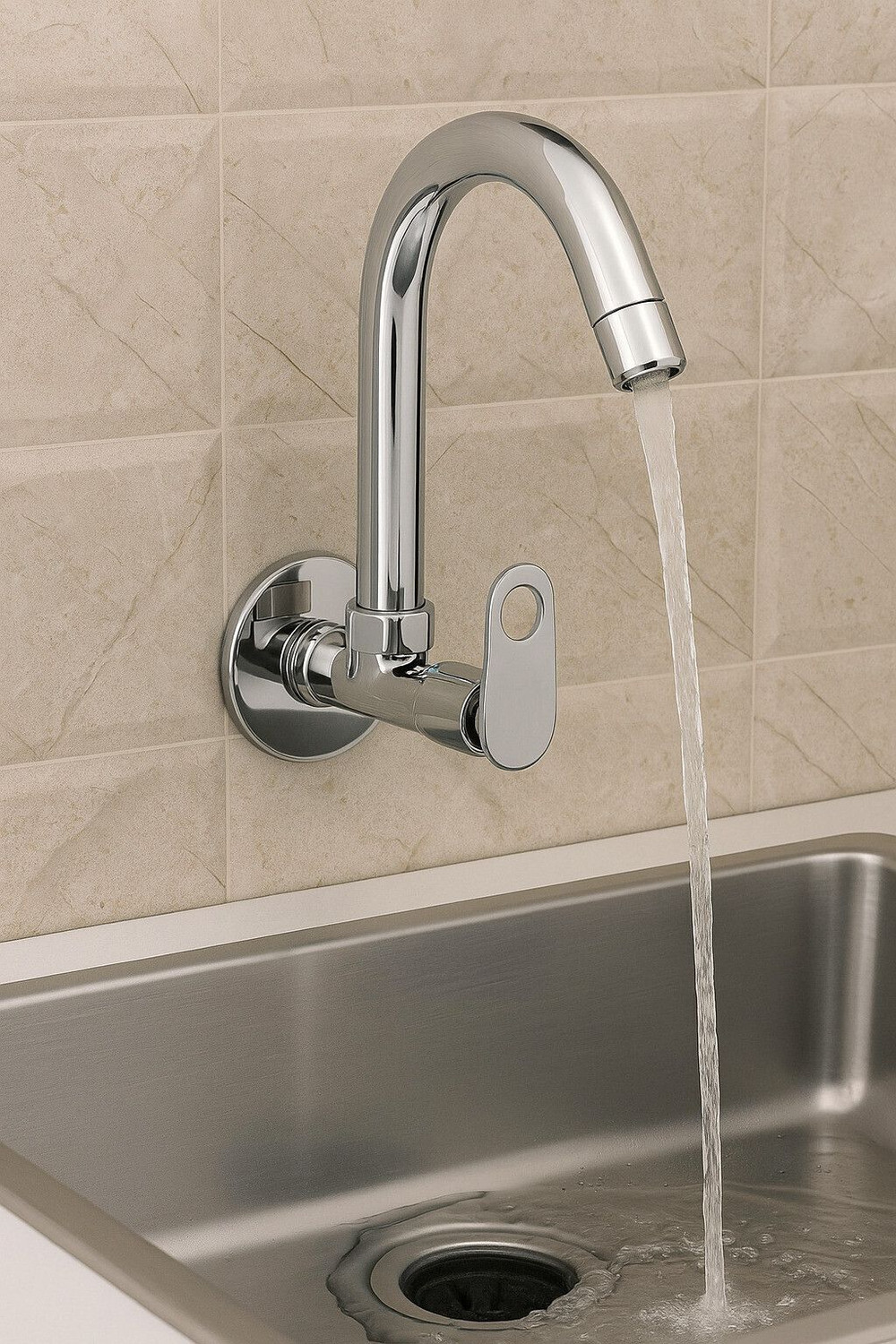 Image of Prestige Brass Sink Cock Max Handle with Swivel Spout, with Flange and Aerator Foam Flow Set OF - 1 Pillar Tap Faucet