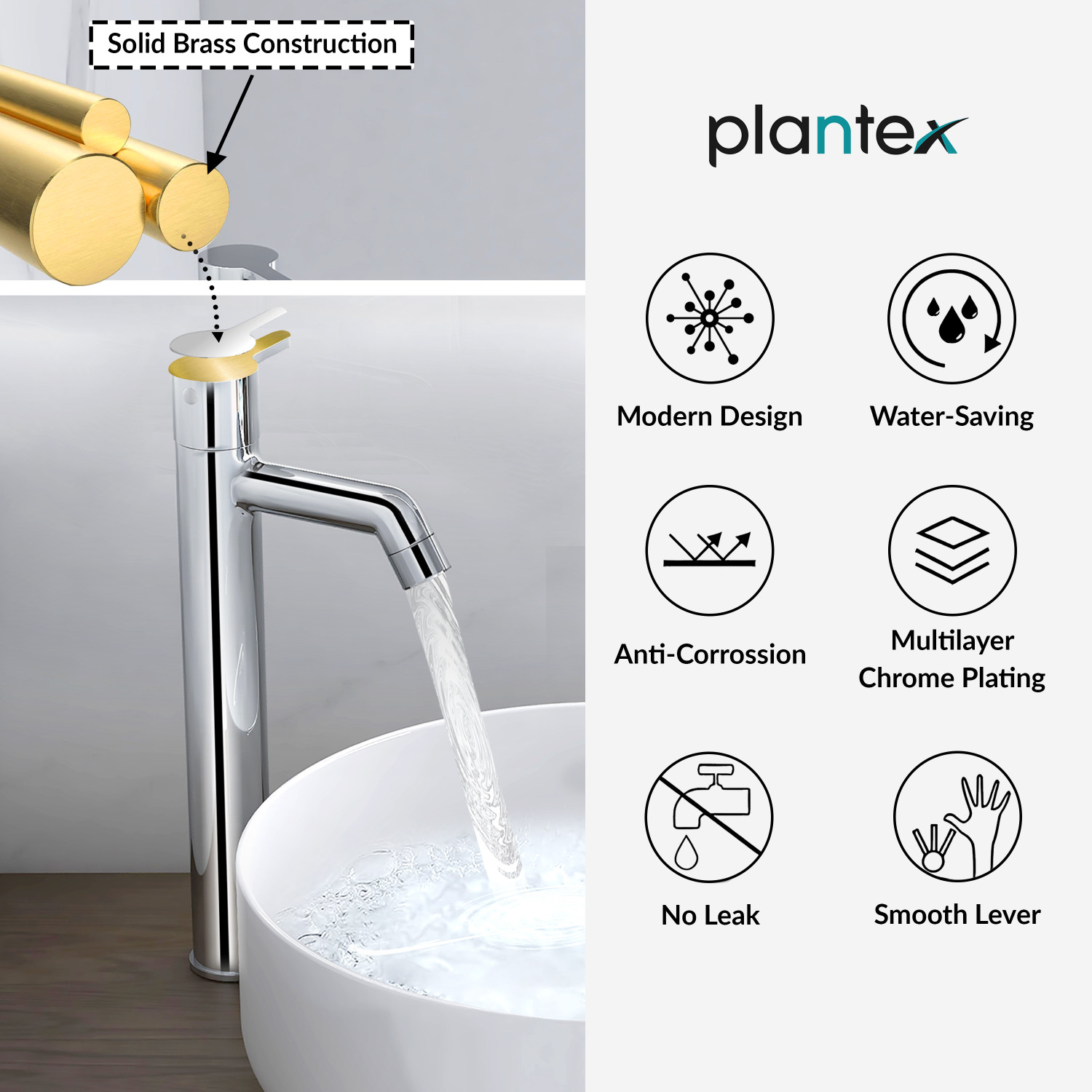 Image of Plantex Brass High Neck Pillar Cock Tap for Wash Basin with Teflon Tape /Wash Basin Tap Pillar Tap Faucet