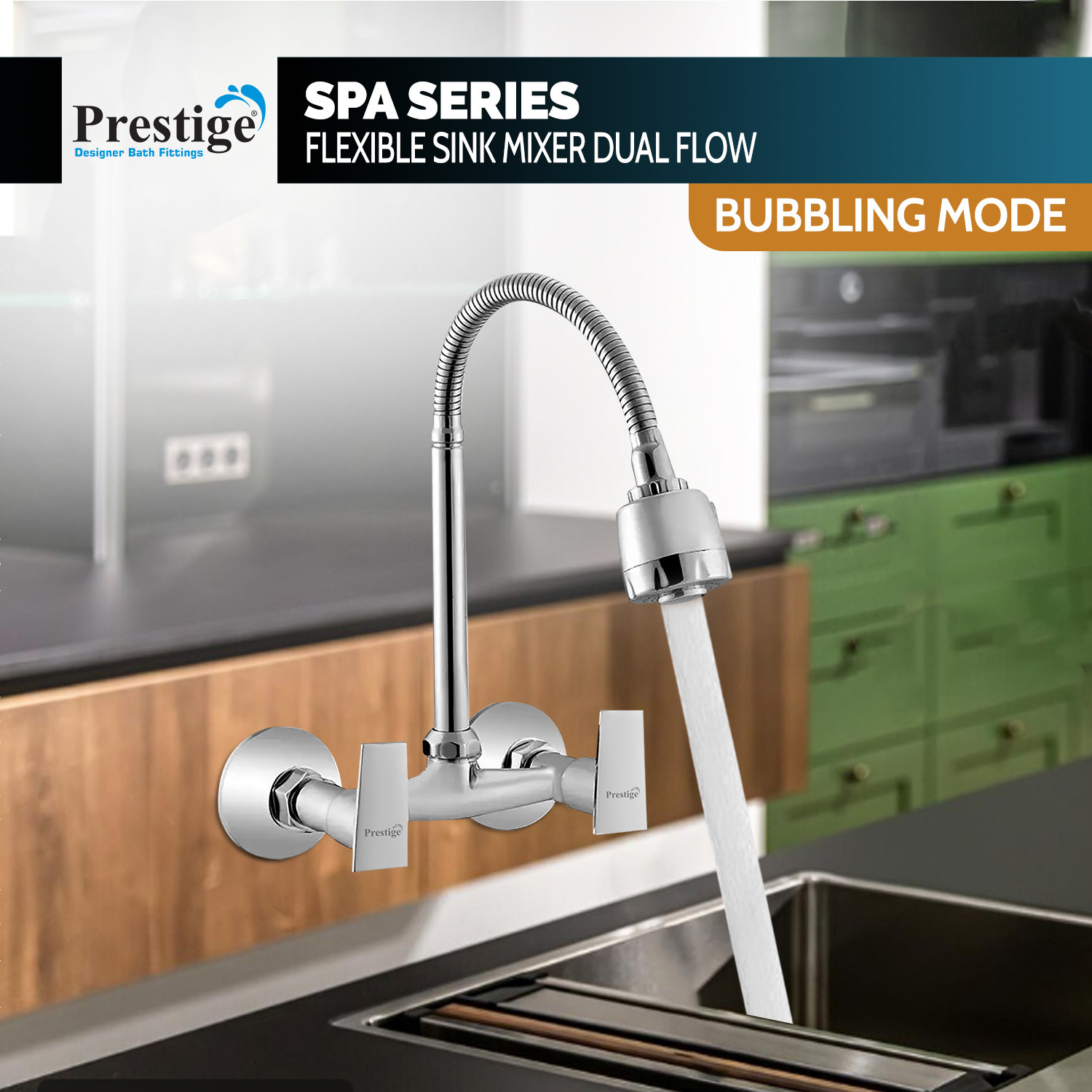 Image of Prestige SPA Sink Mixer Flex SIlver Kitchen Mixer Faucet